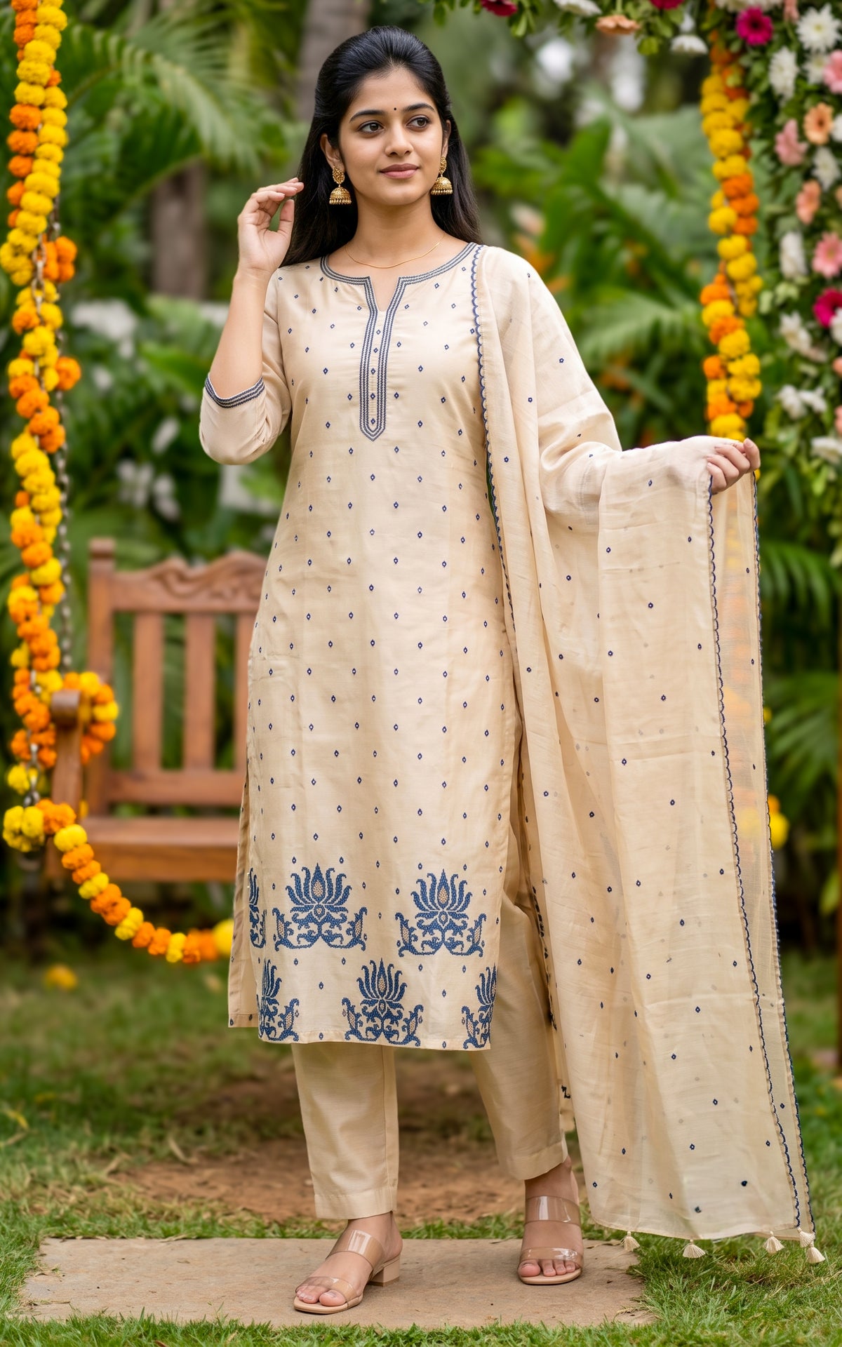 Niranjaya Beige (Kurti+Pant+Dupatta)