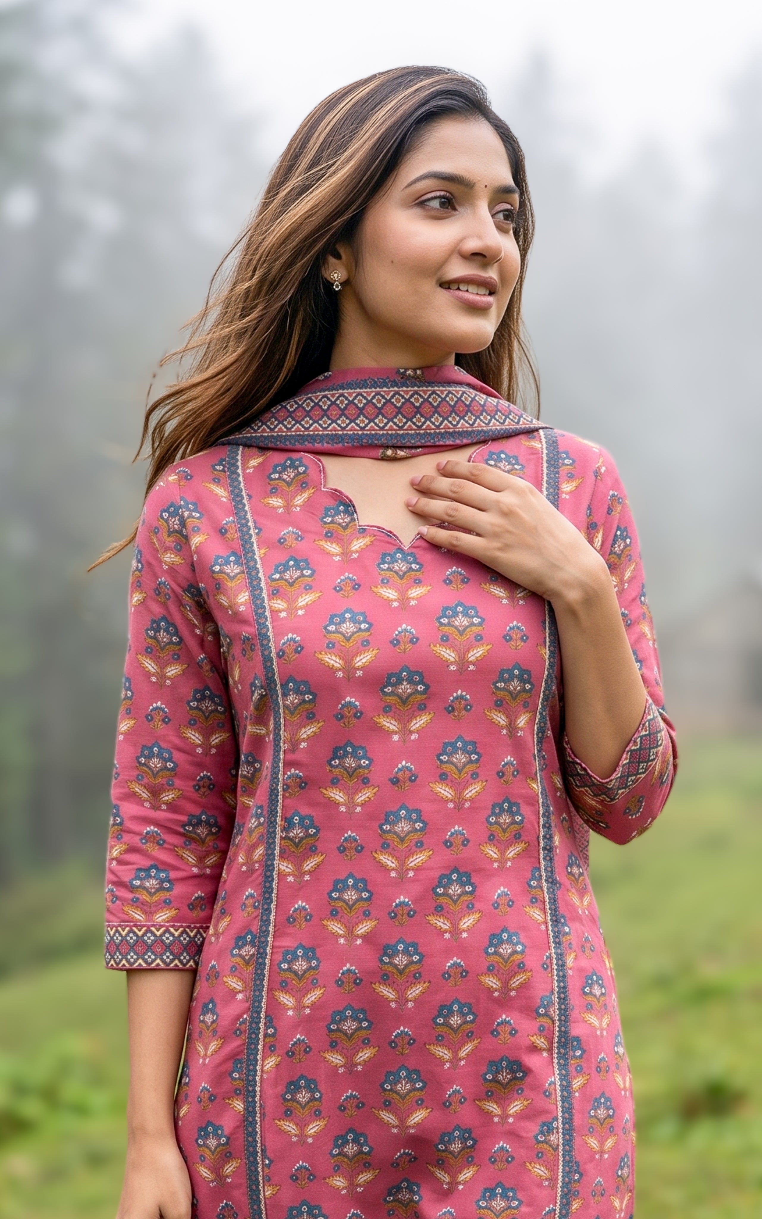 Mythiri Peach (Kurti+Pant+Dupatta)