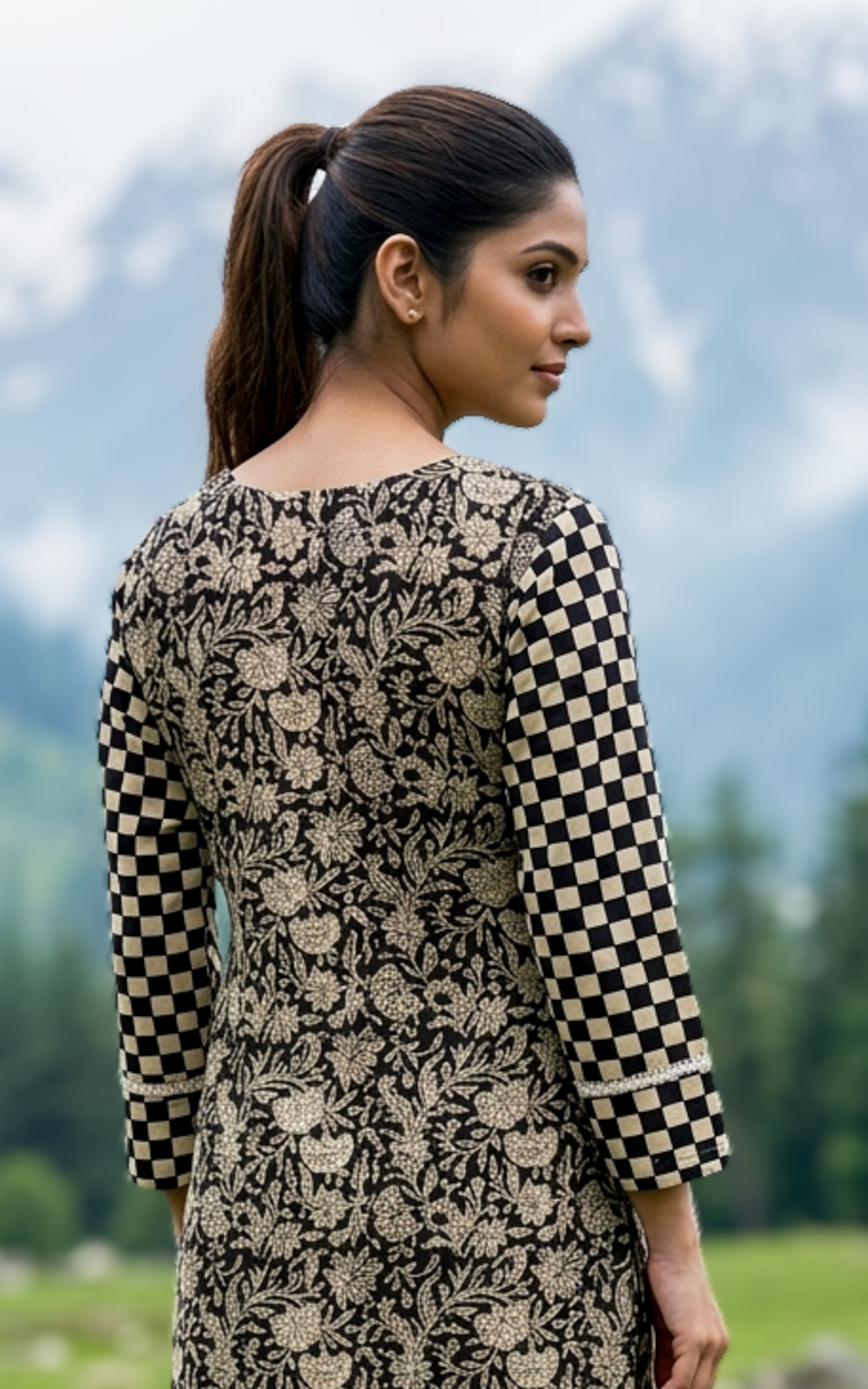Women Black Kurti With Pocket Pant Set