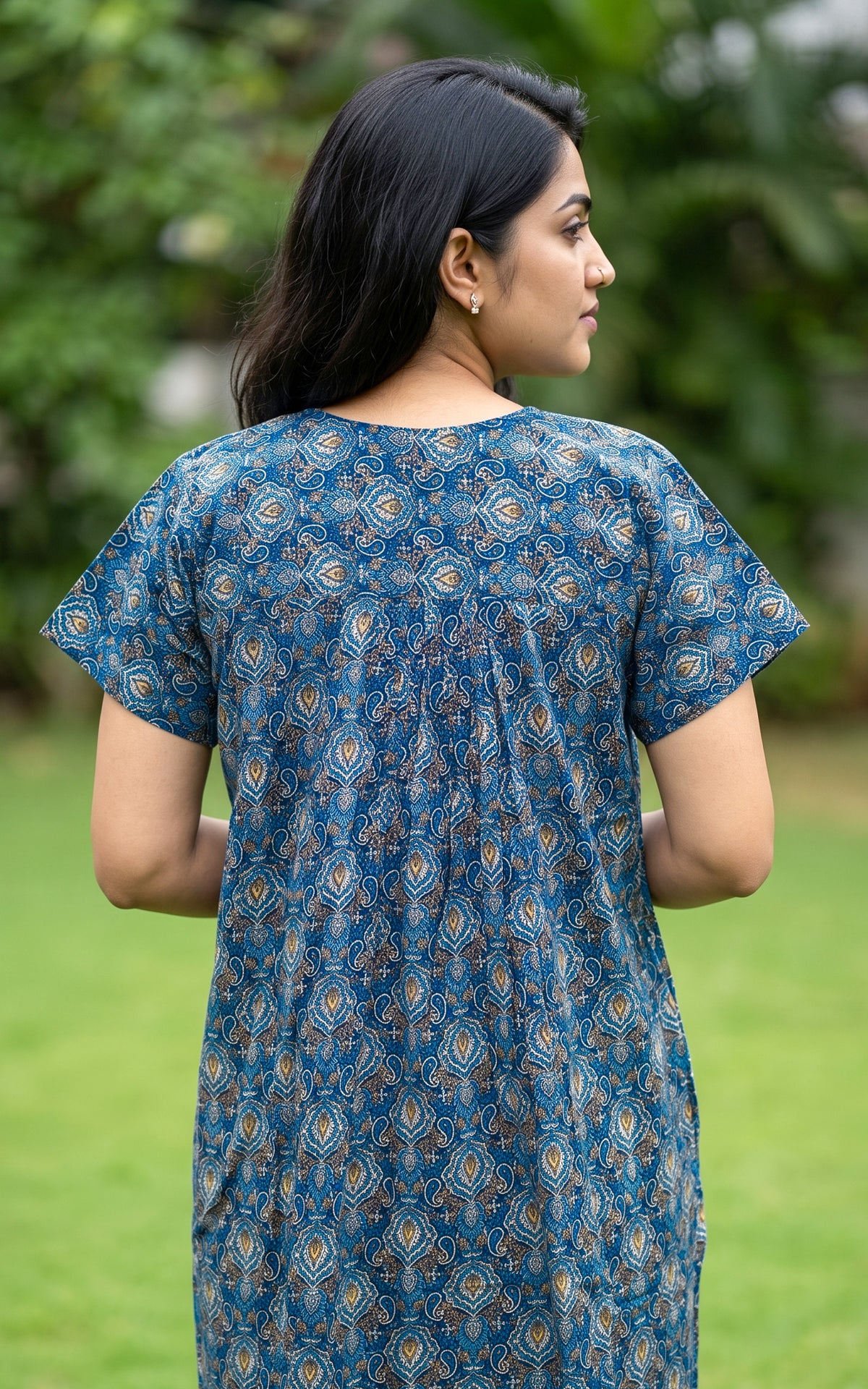 Instore – Blue Cotton Straight Fit Nighty for Women – Cotton – Printed – Ethnic Wear