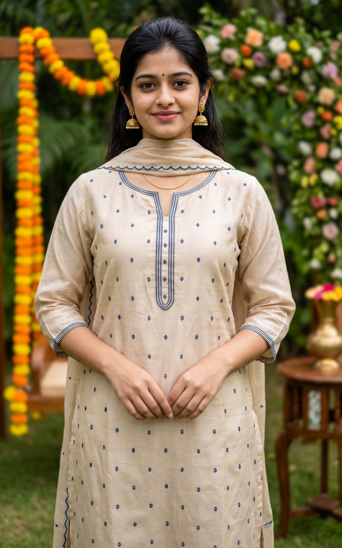 Niranjaya Beige (Kurti+Pant+Dupatta)