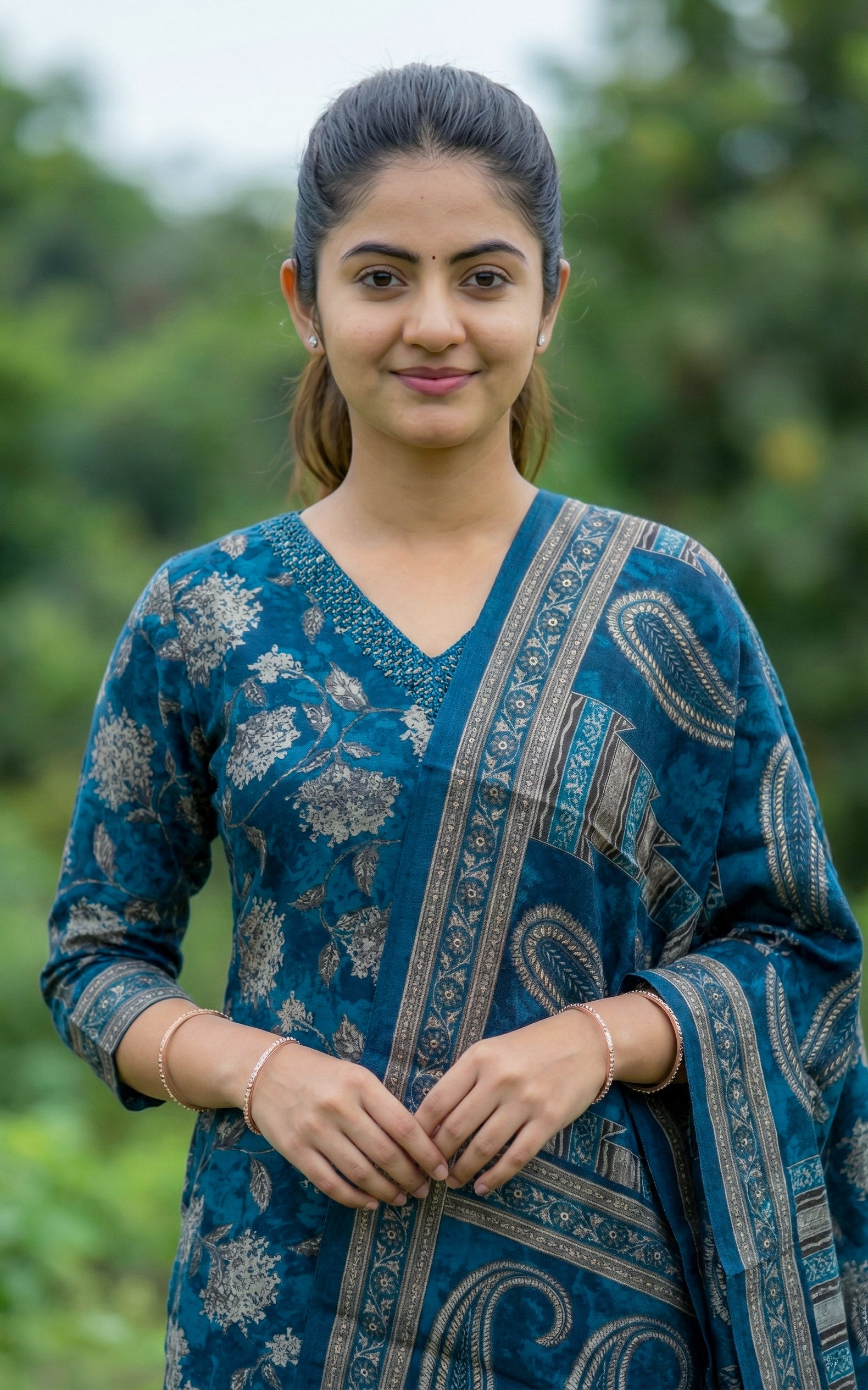 V Neck Mirror Work Straight Cut Kurti sets