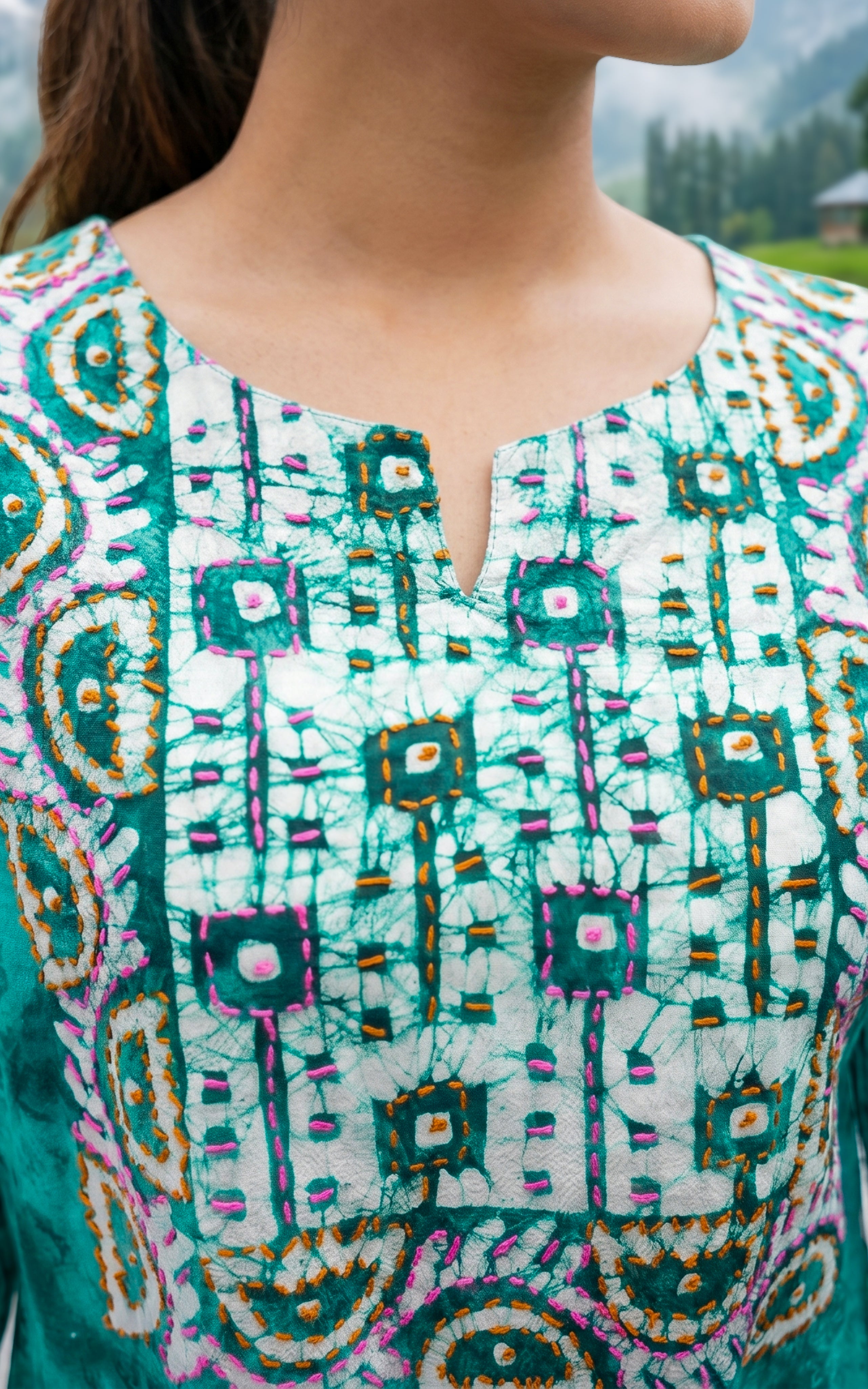 Rama green kurti set with soft cotton dupatta for women