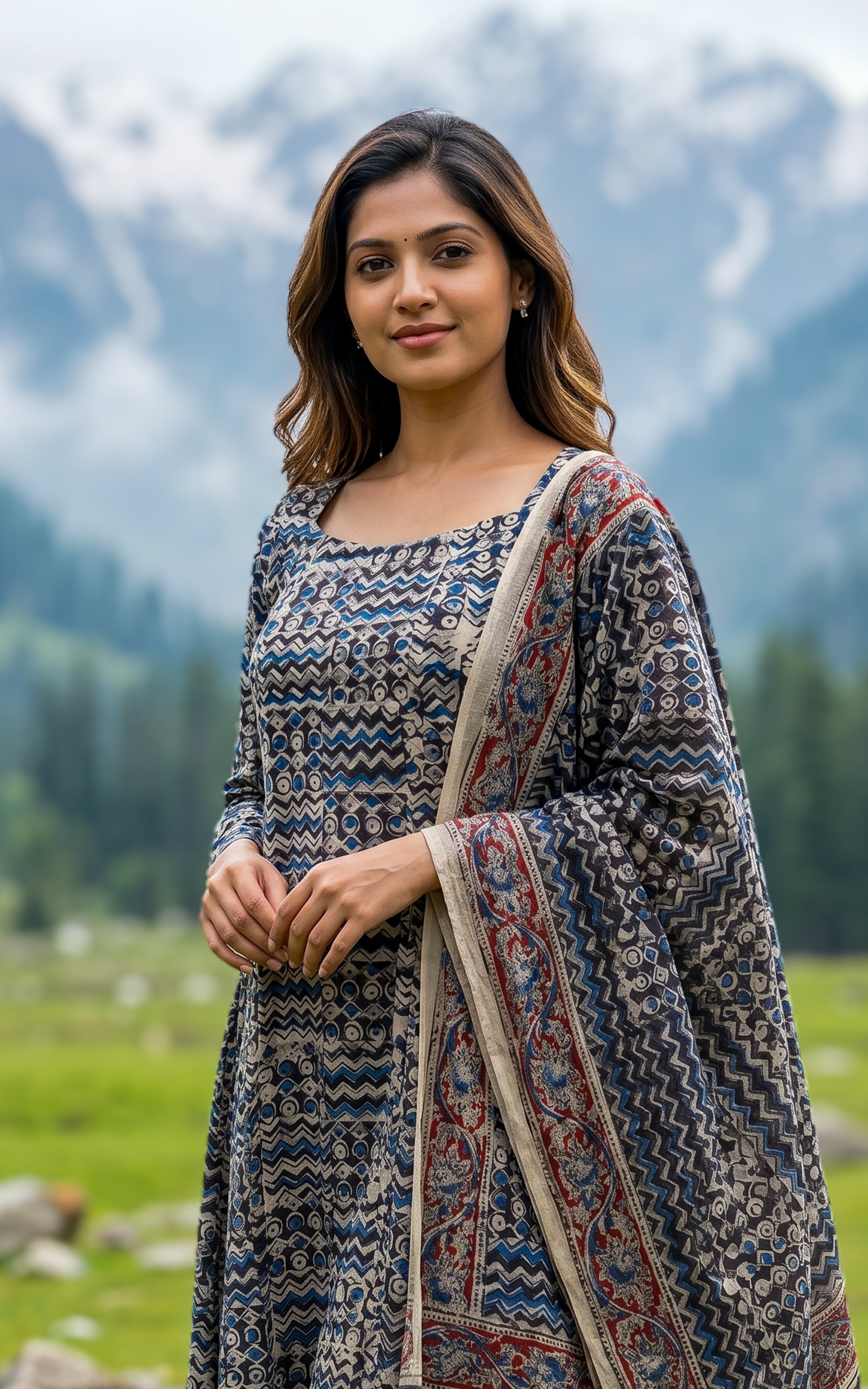 Kalamkari kurti with matching dupatta for women