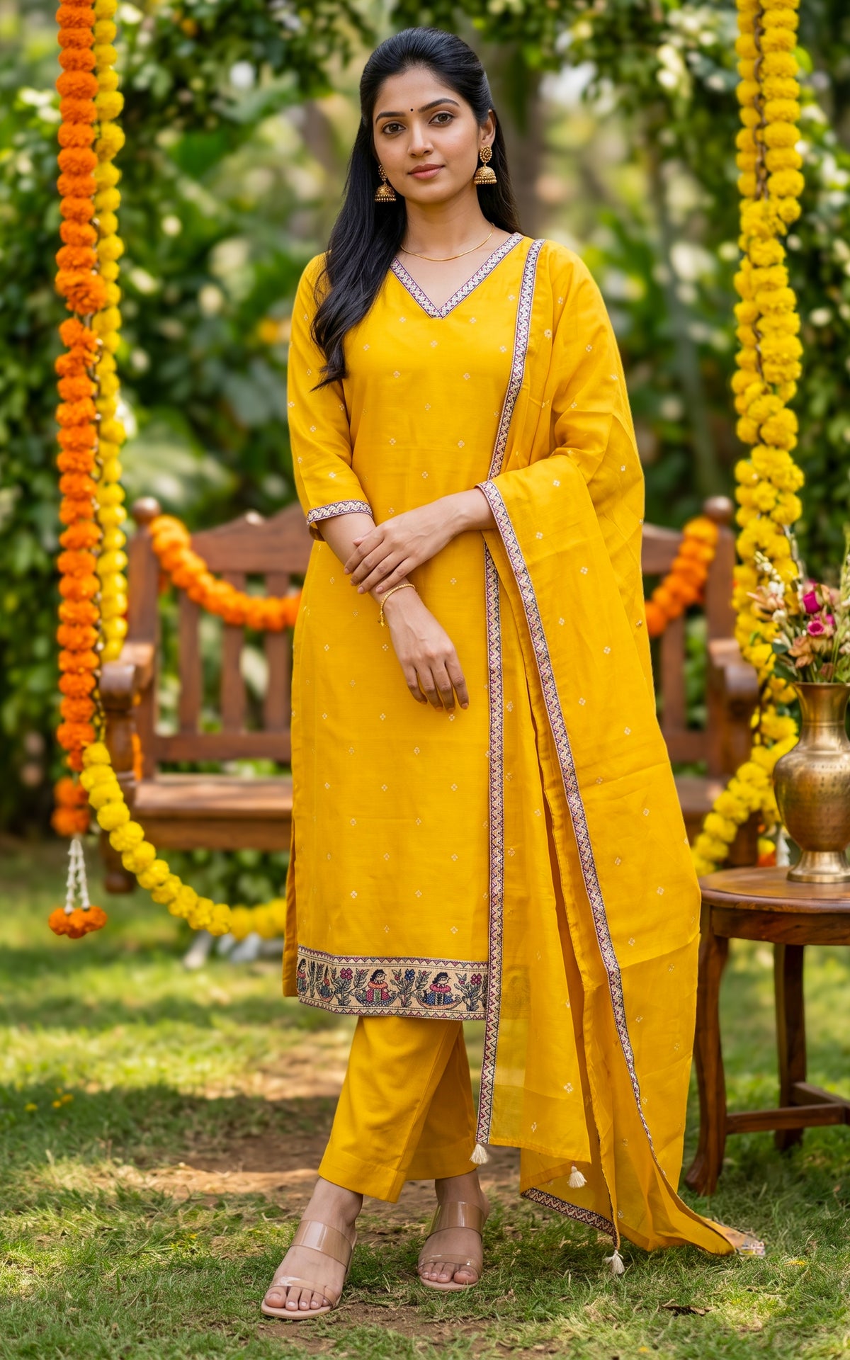 Nathira Mustard (Kurti+Pant+Dupatta)