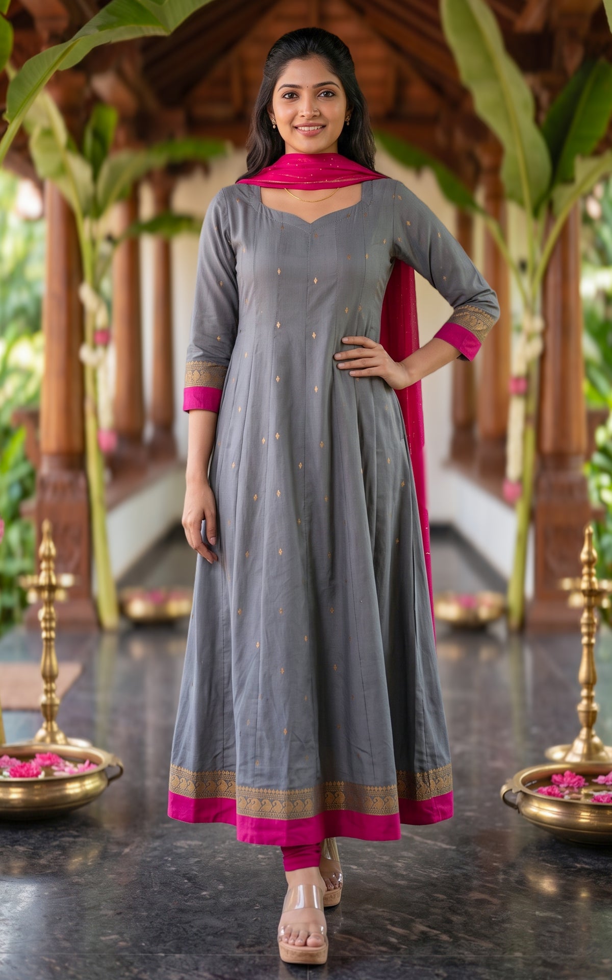 Kundhavai Grey (Kurti+Dupatta)