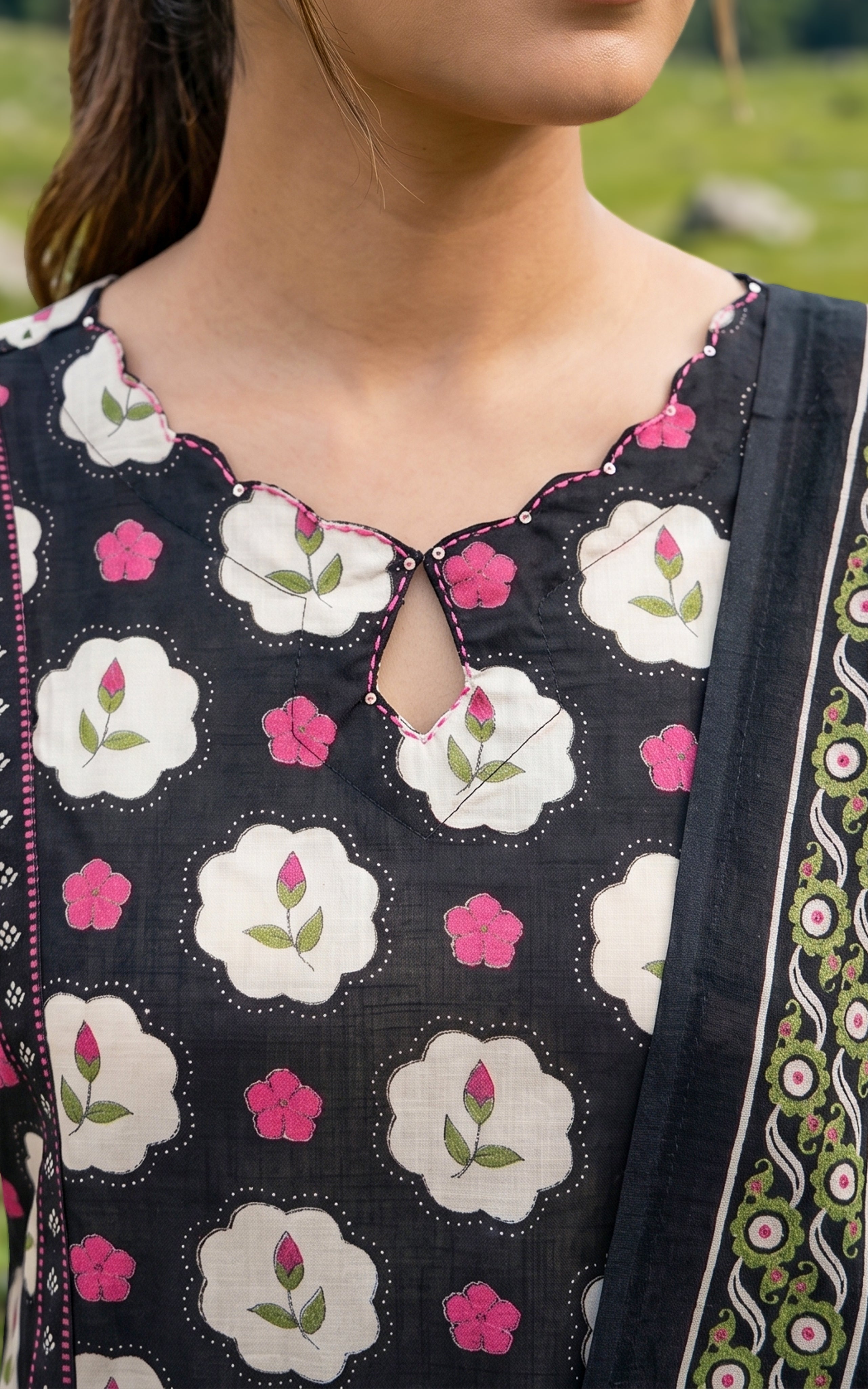 Black Cotton Kurti With Elastic Waist Pant Women