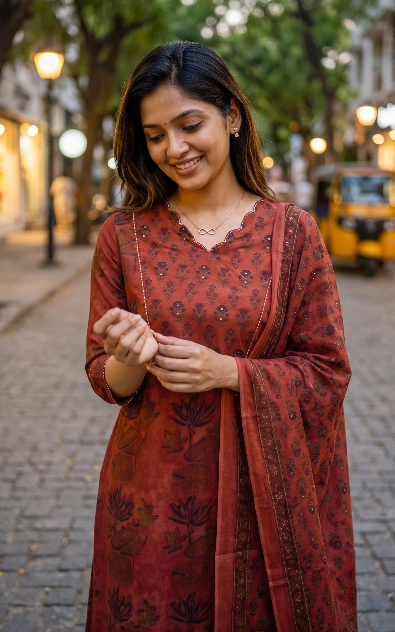 Maroon Cotton Kurti Set for Women