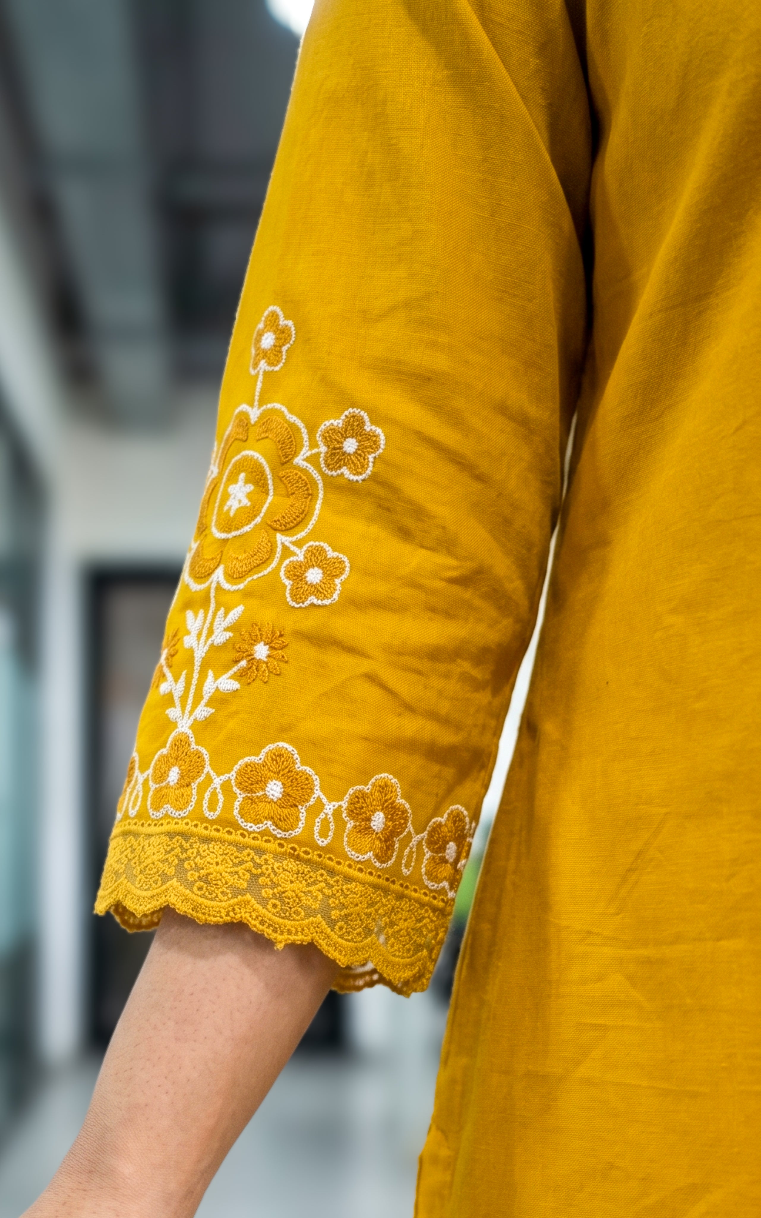 Mustard daily wear cotton kurti set for women