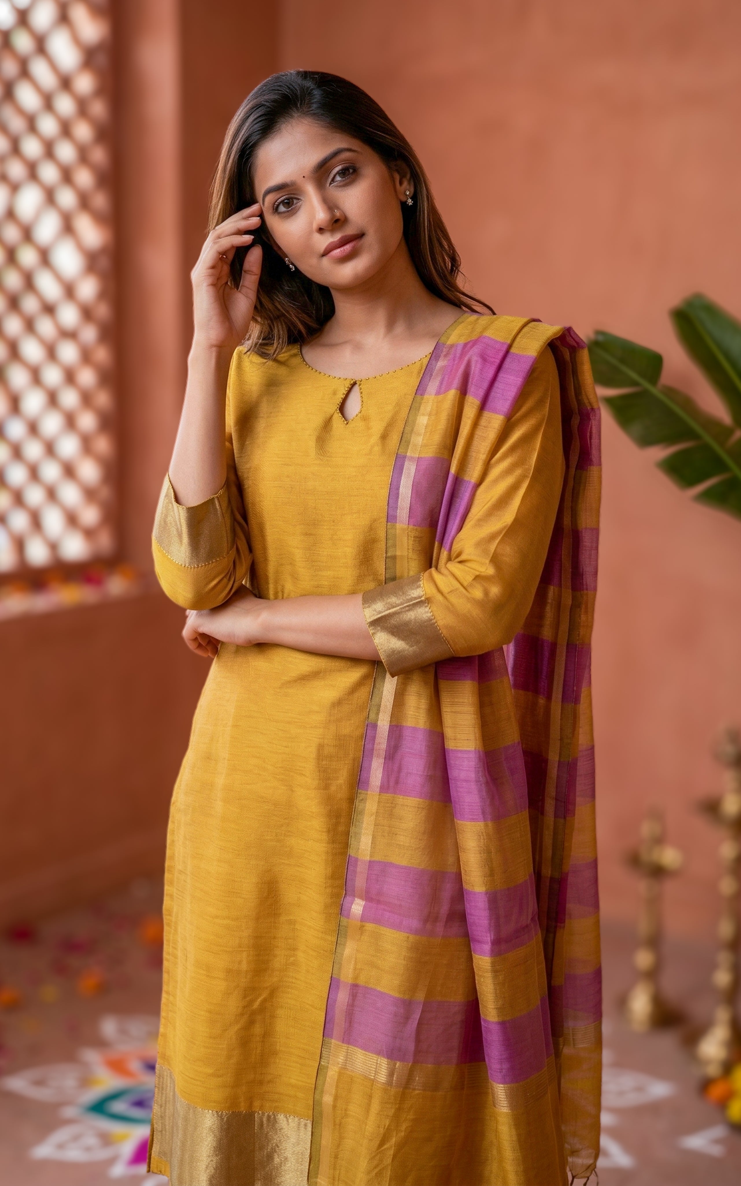 Nilavazhagi Mustard (Kurti+Dupatta)