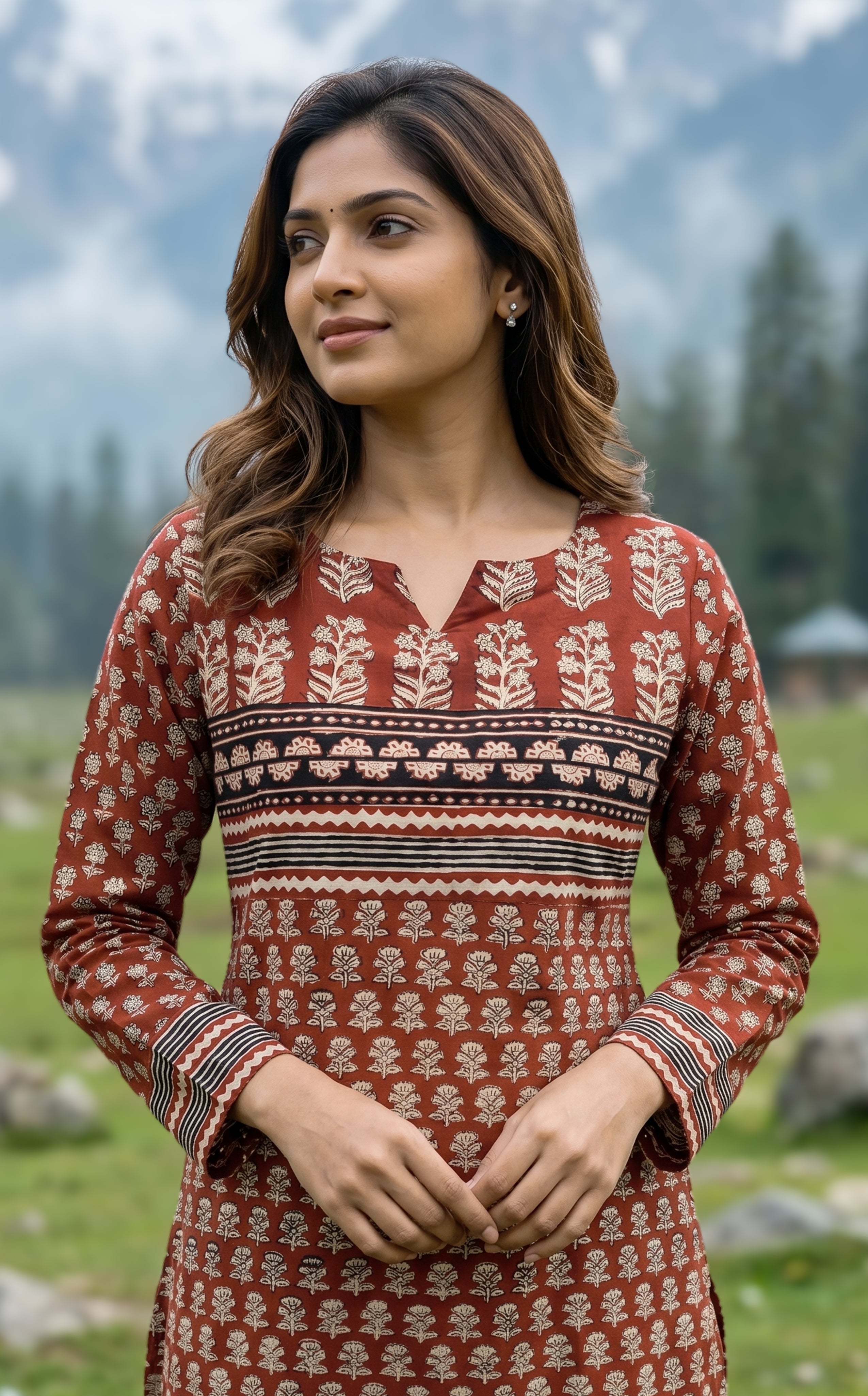 Rust straight cut cotton kurti for women