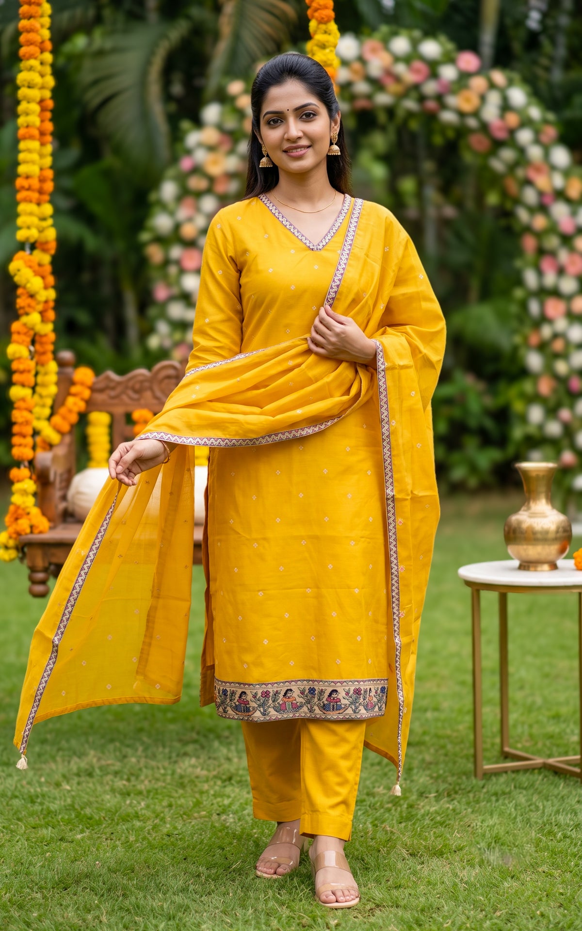 Nathira Mustard (Kurti+Pant+Dupatta)