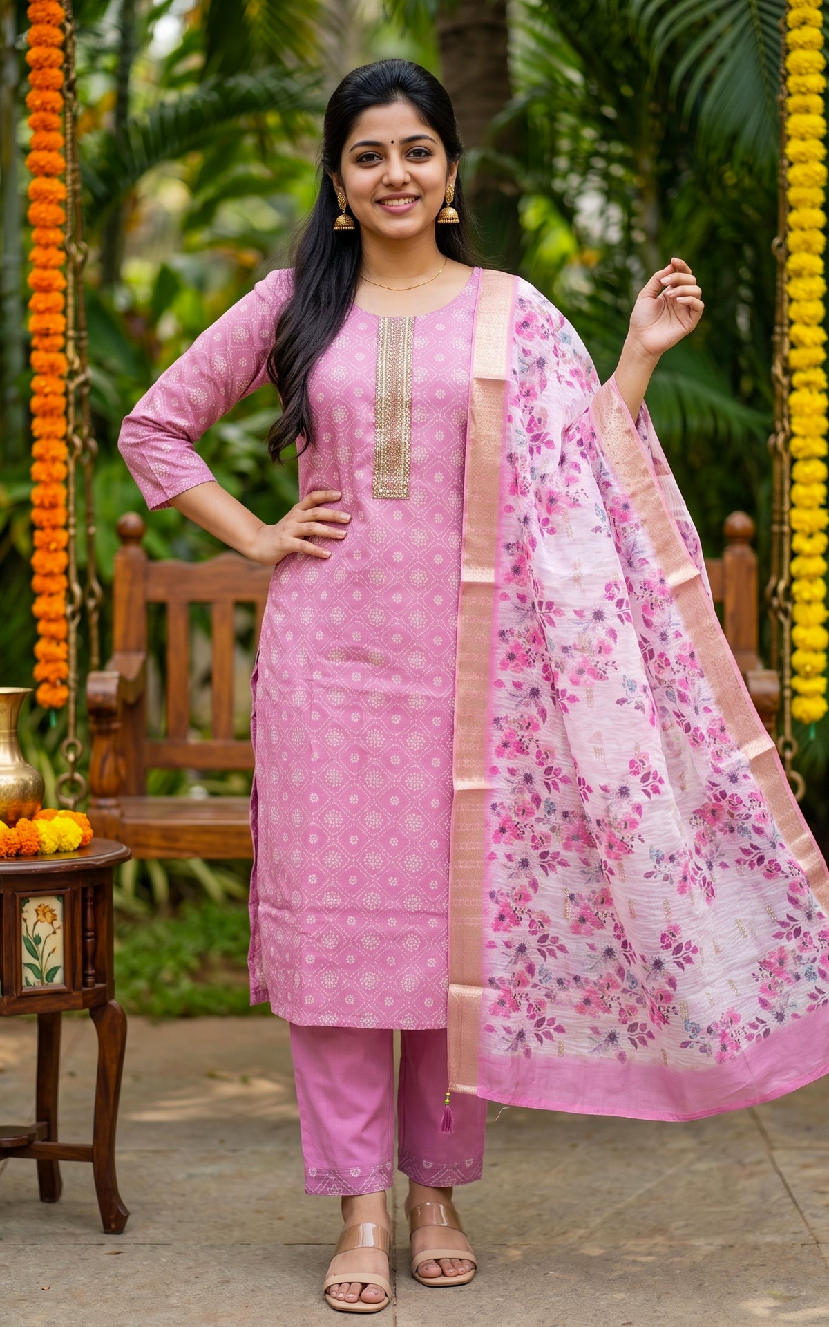Malarnisha Pink (Kurti+Pant+Dupatta)