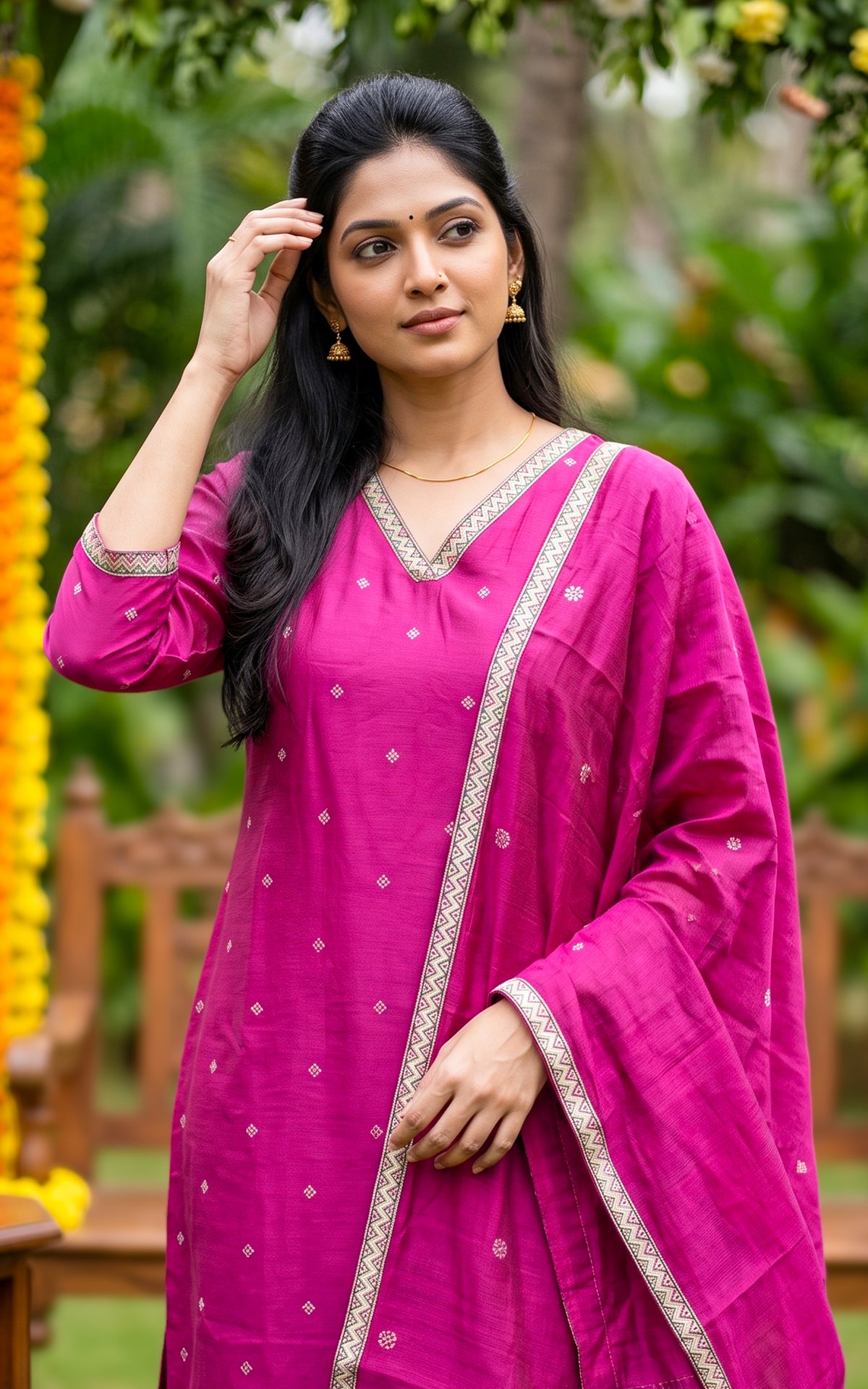 Nathira Magenta (Kurti+Pant+Dupatta)