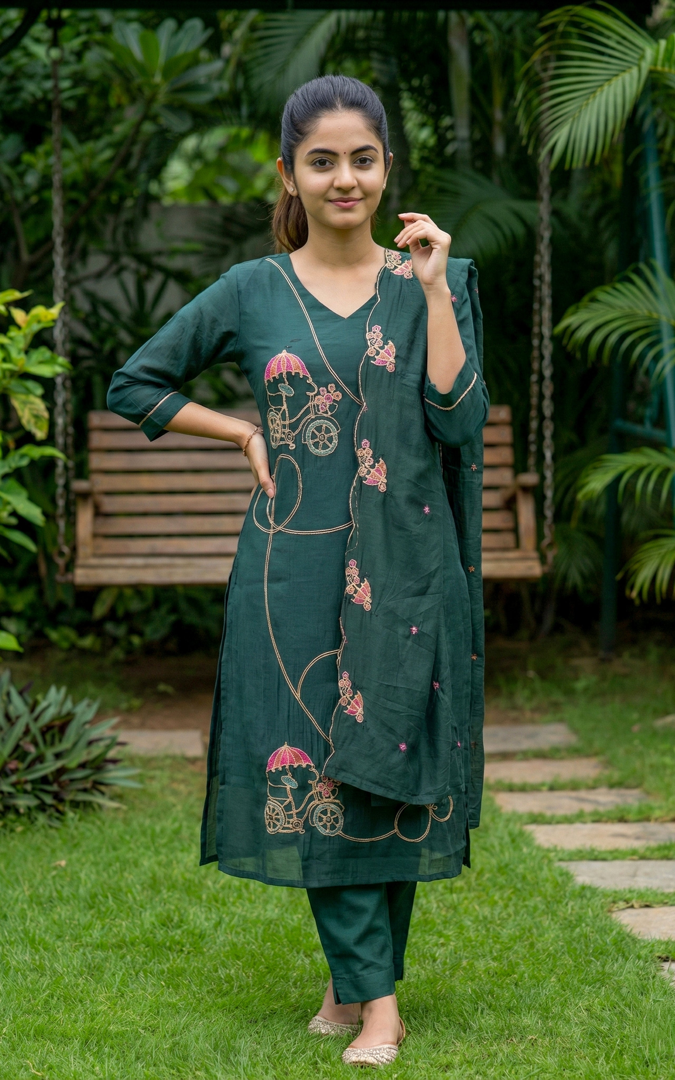 A-line kurti with dupatta