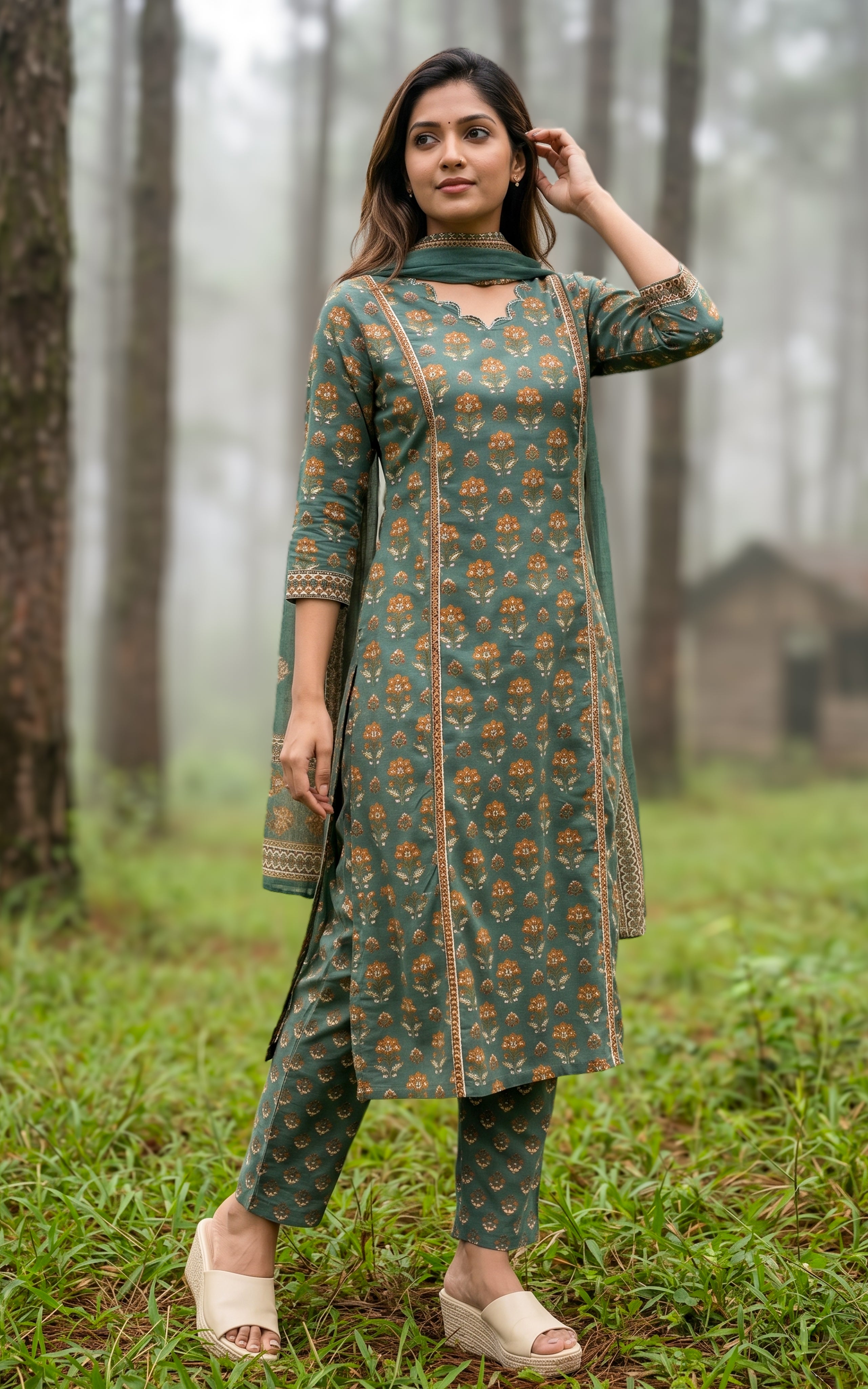 Mythiri Green (Kurti+Pant+Dupatta)