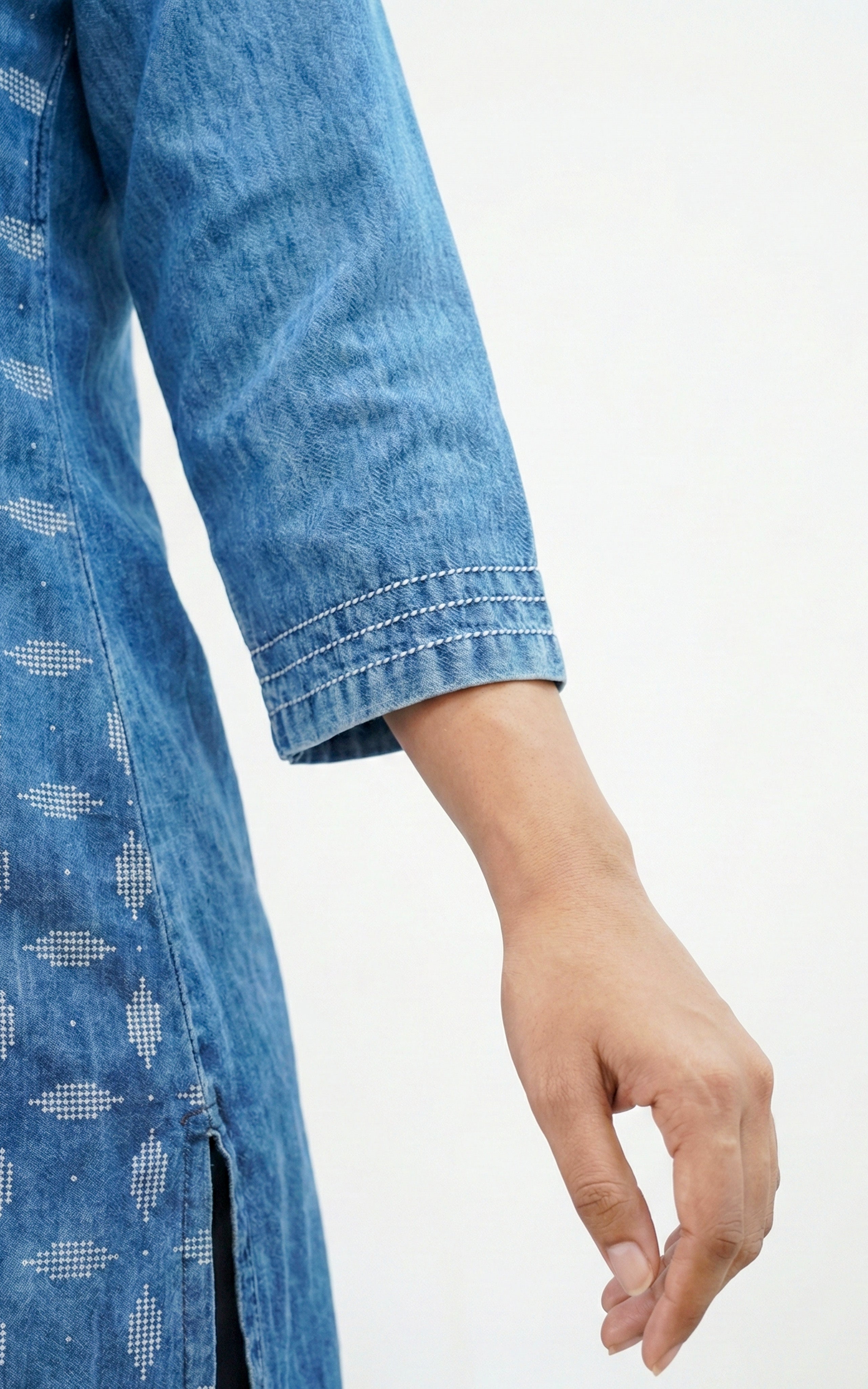 office wear denim blue embroidered kurti for women