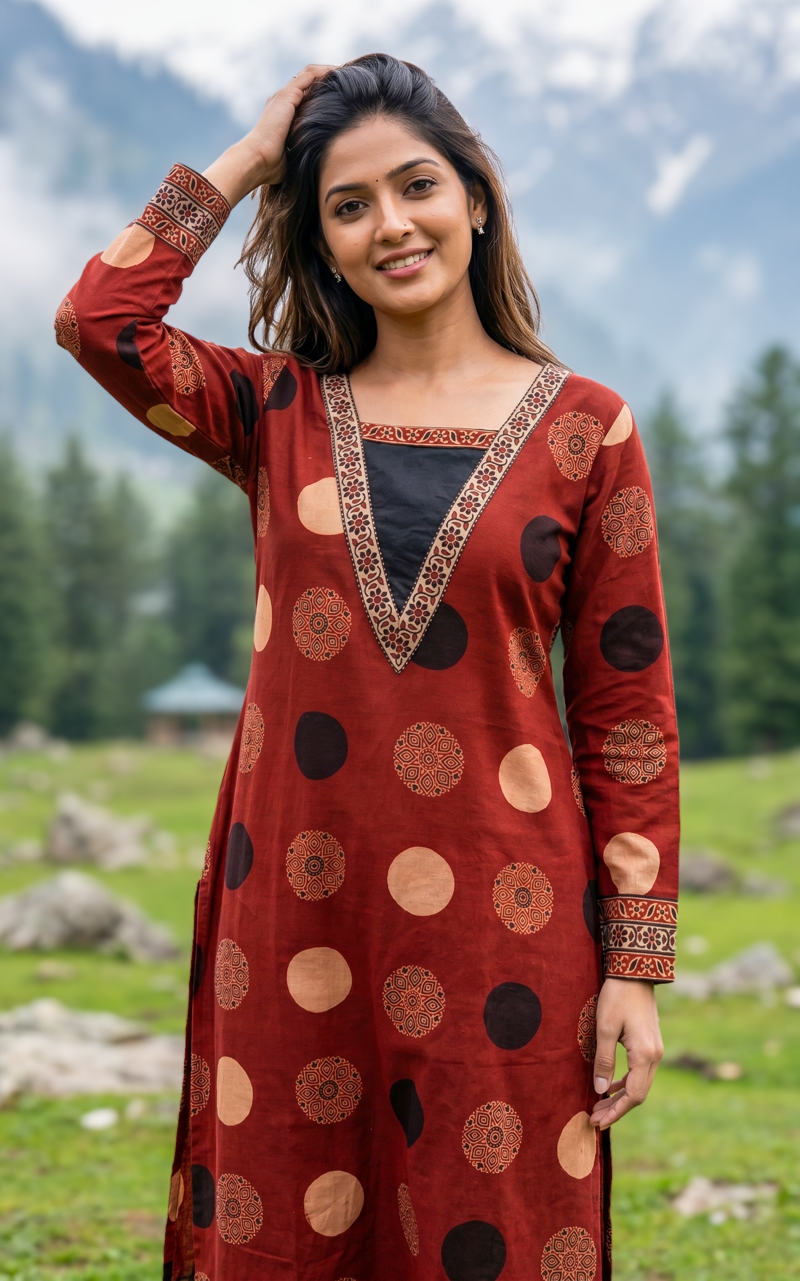 Comfortable maroon cotton kurti for women