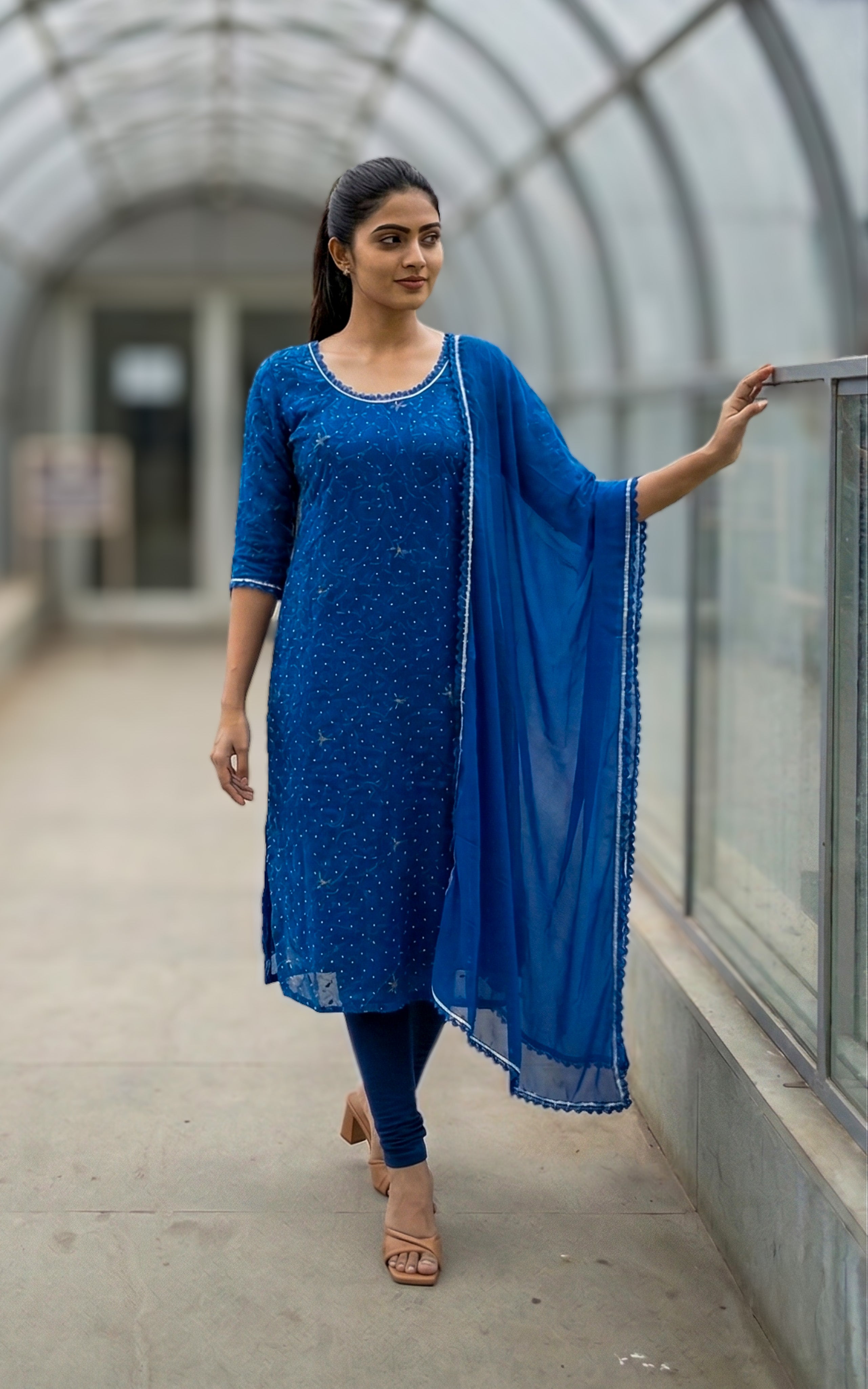 Aathi Blue (Kurti+Dupatta)
