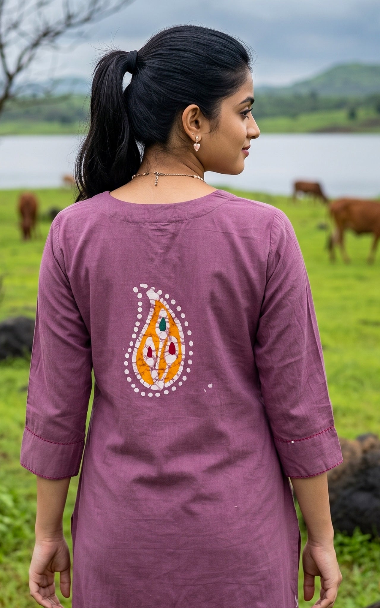 Mauve Cotton Ethnic Wear Kurti Set for Women