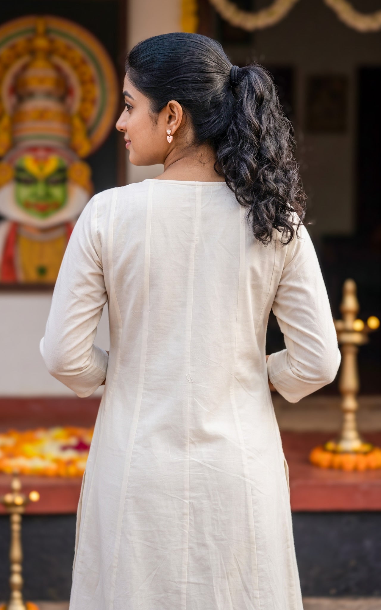 Off White Cotton Designer Anarkali Kurti for Women