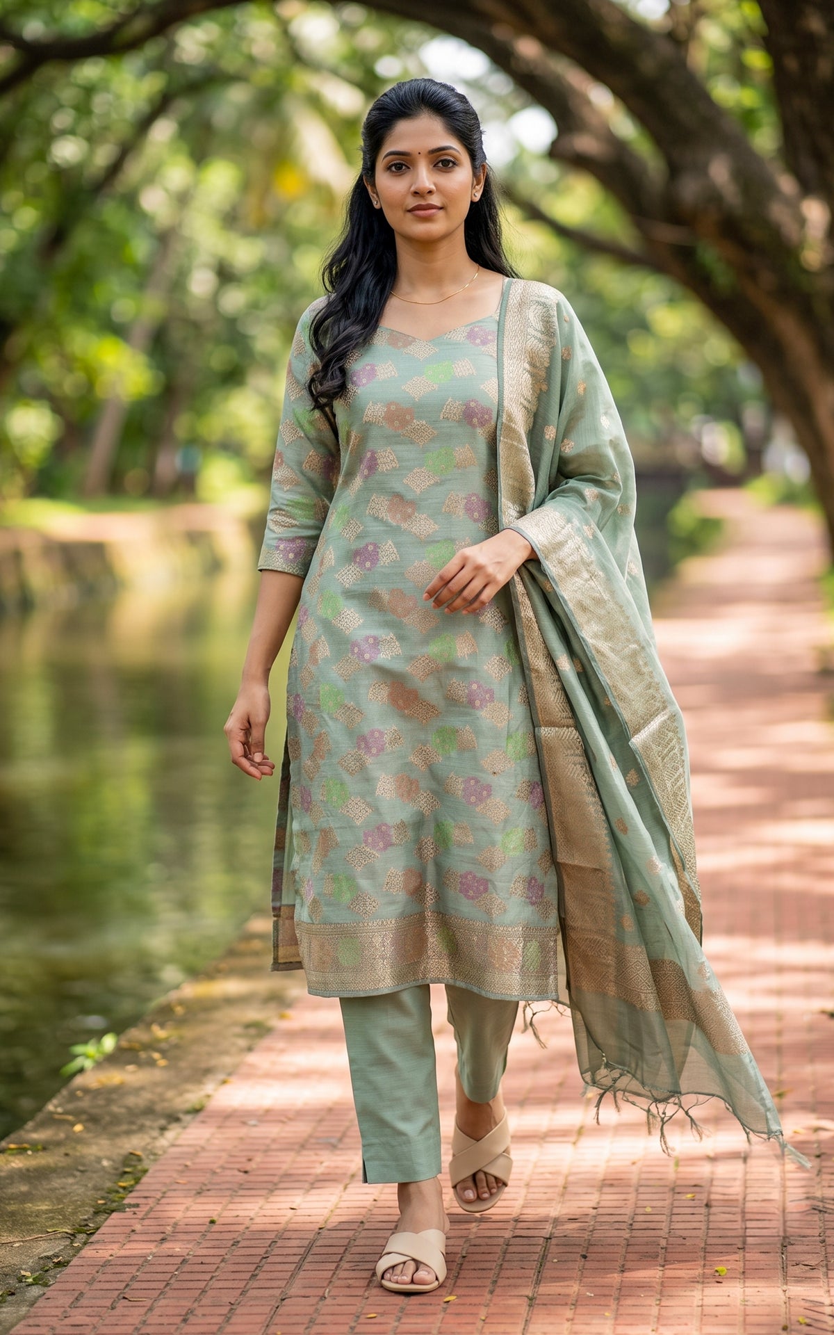 Gnanika Pastel Green (Kurti+Pant+Dupatta)