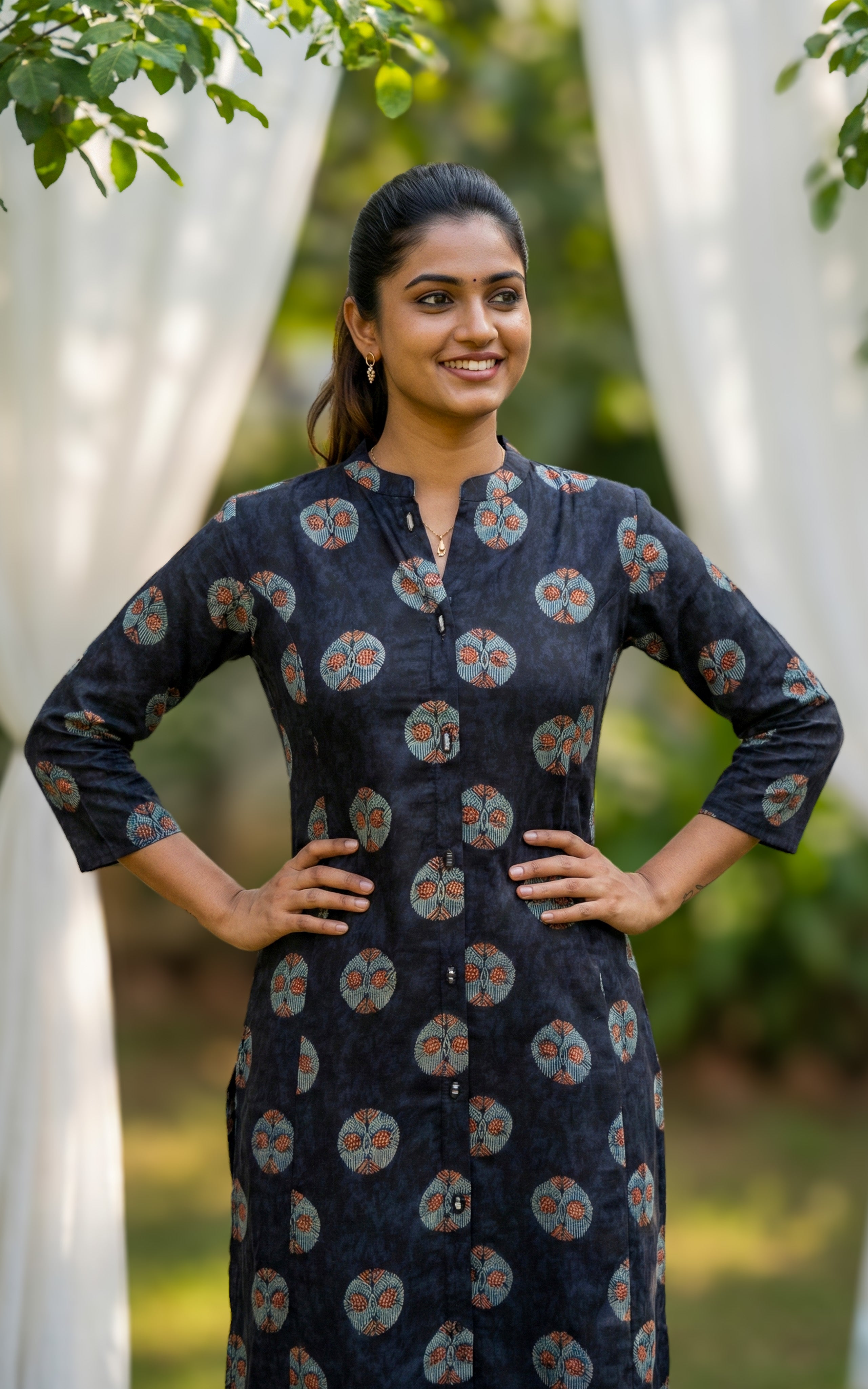 Festive Wear Mirror Work Cotton Kurti For Women