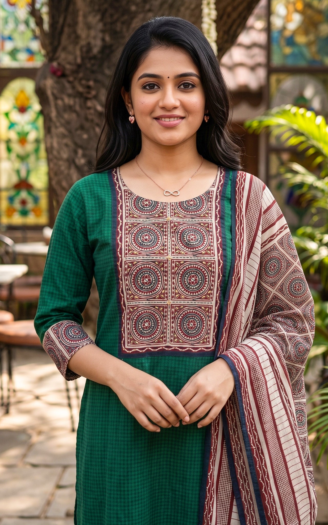Green South Cotton Office Wear Kurti Set for Women
