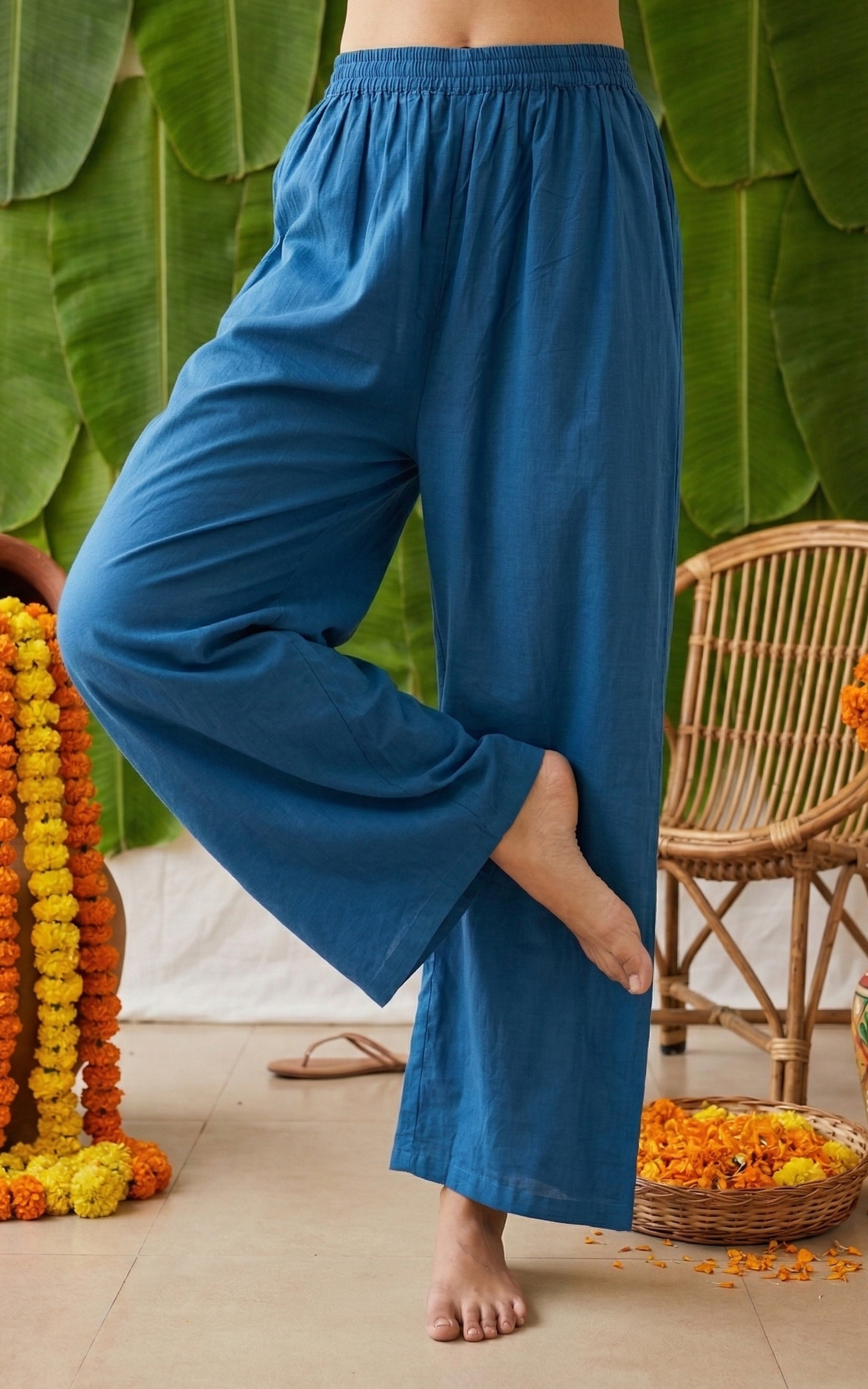 Instore – Teal Blue Palazzo Pant for Women – Pure Cotton – Mix N Match – Ethnic Wear