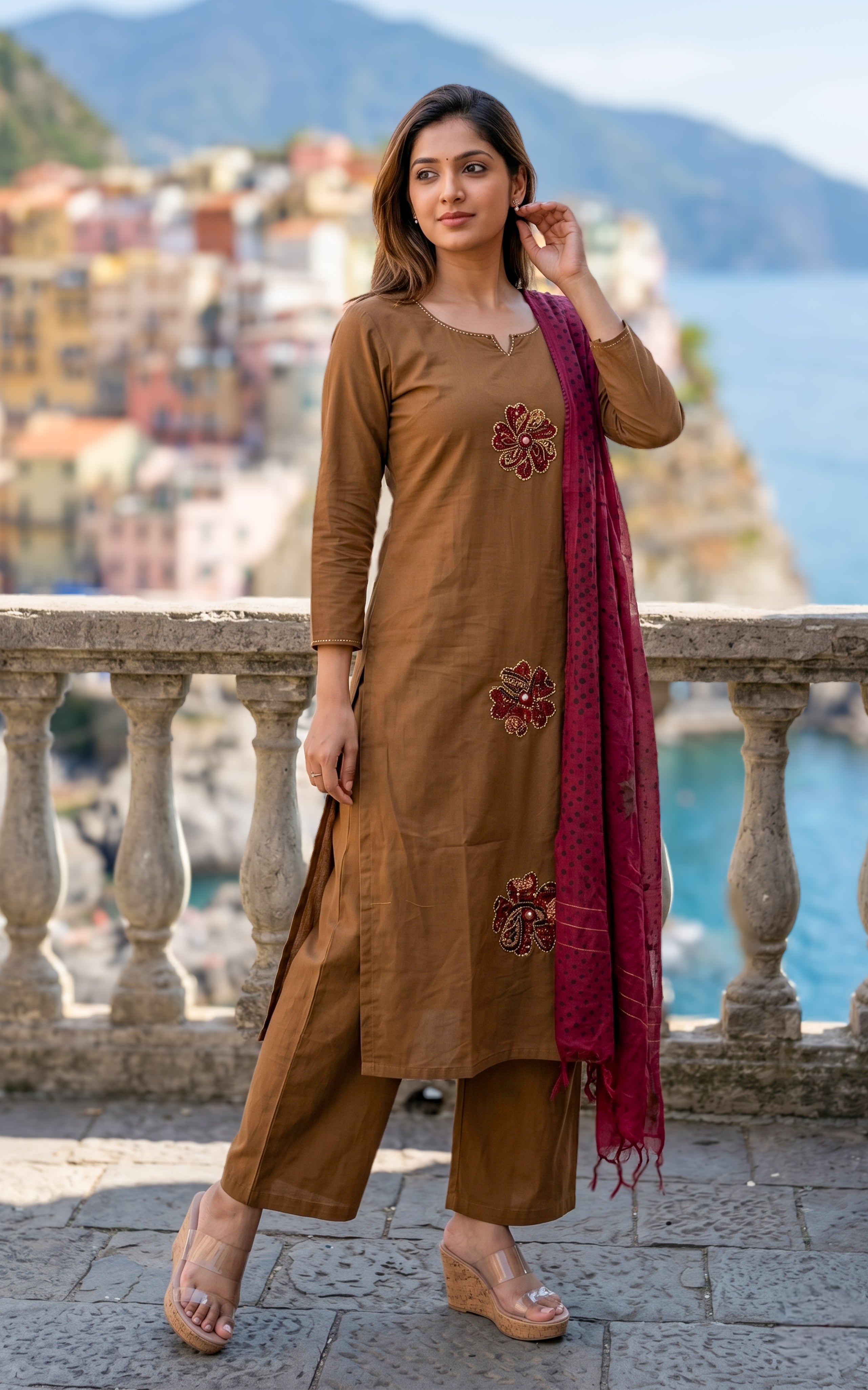 Ameena Brown (Kurti+Pant+Dupatta)