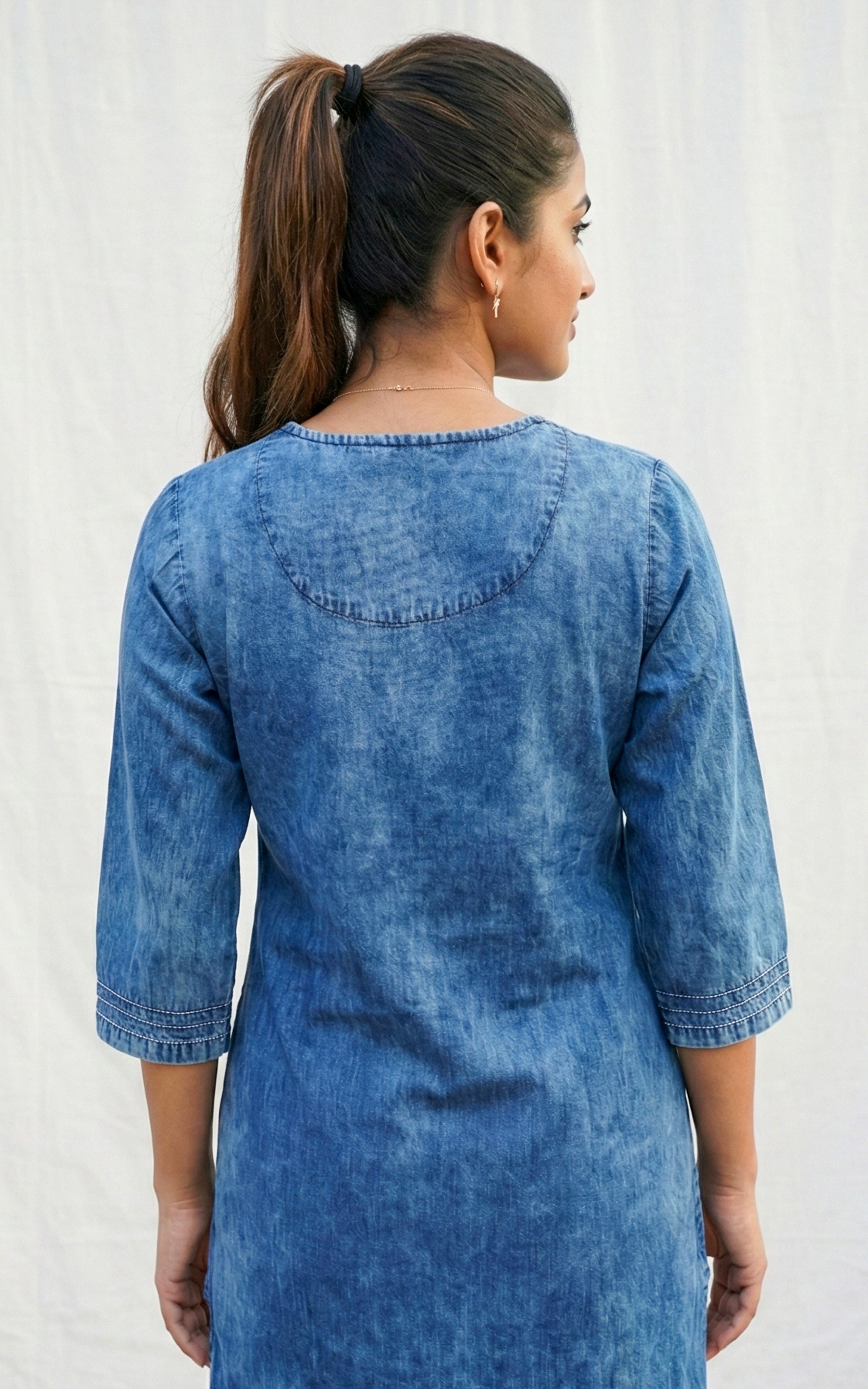 Office wear denim printed indo western kurti for women