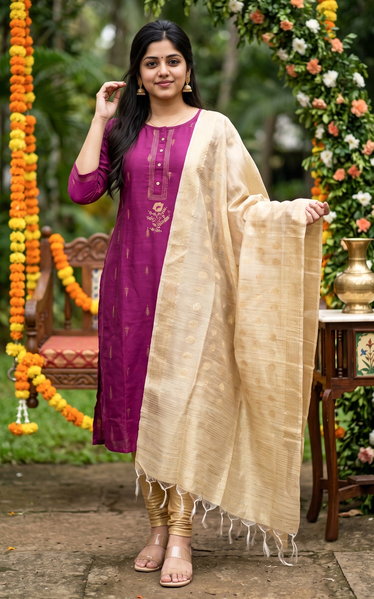 Navarathna Magenta (Kurti+Dupatta)
