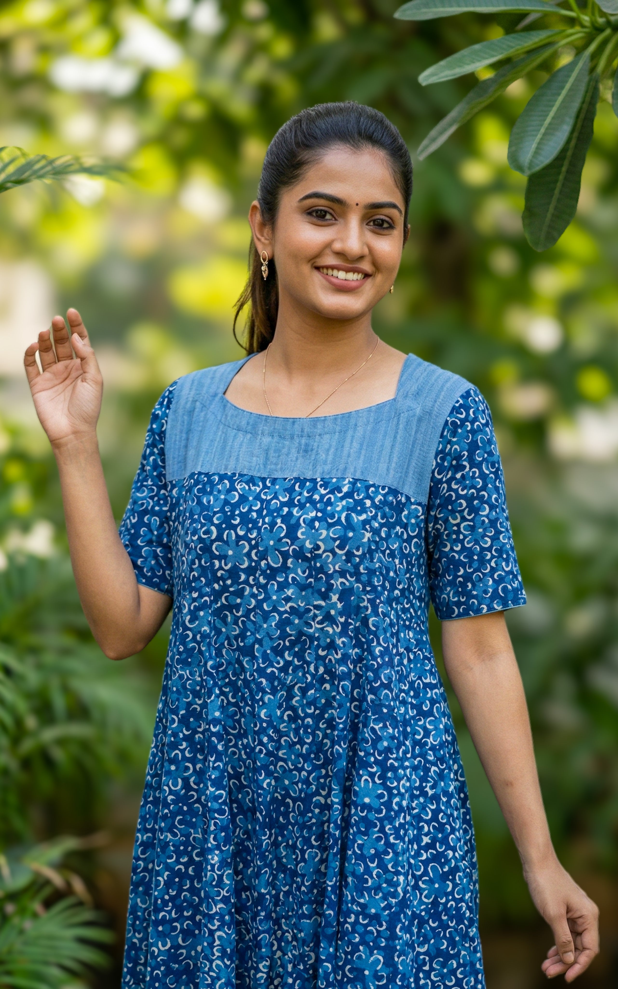 Indigo Dyed Cotton Flared Anarkali Kurti