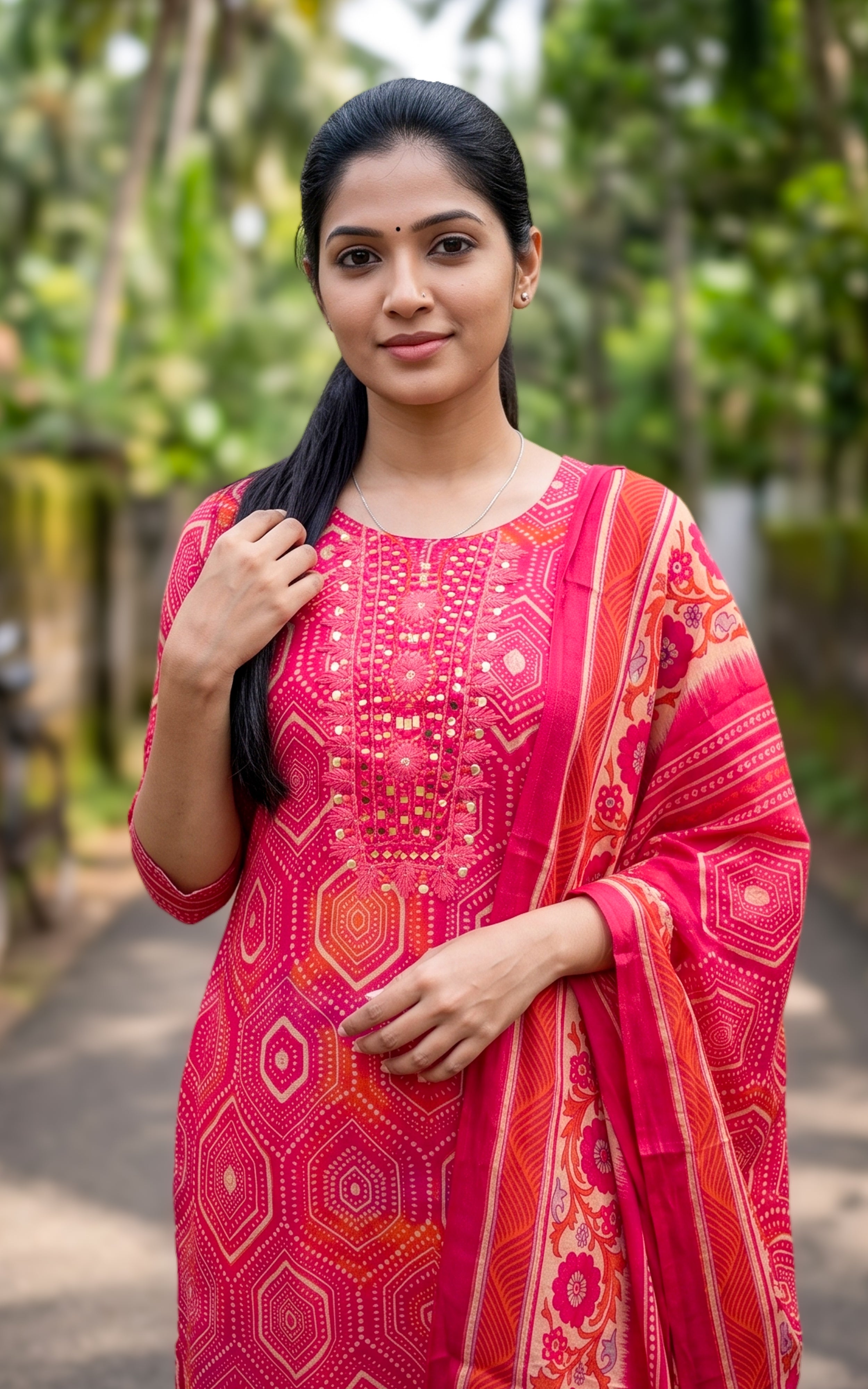 Pink Art Silk Ethnic Wear Kurti Set with Dupatta for Women