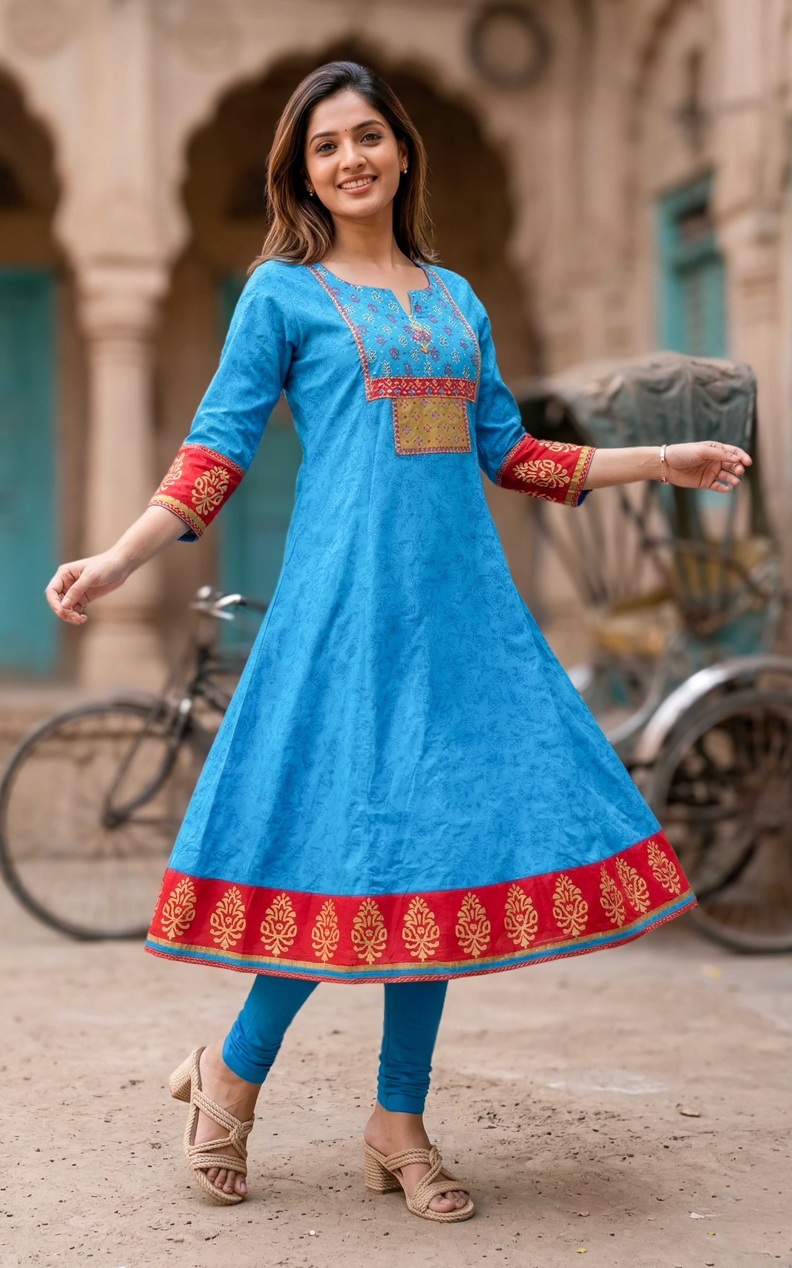Blue cotton Aline kurti for women