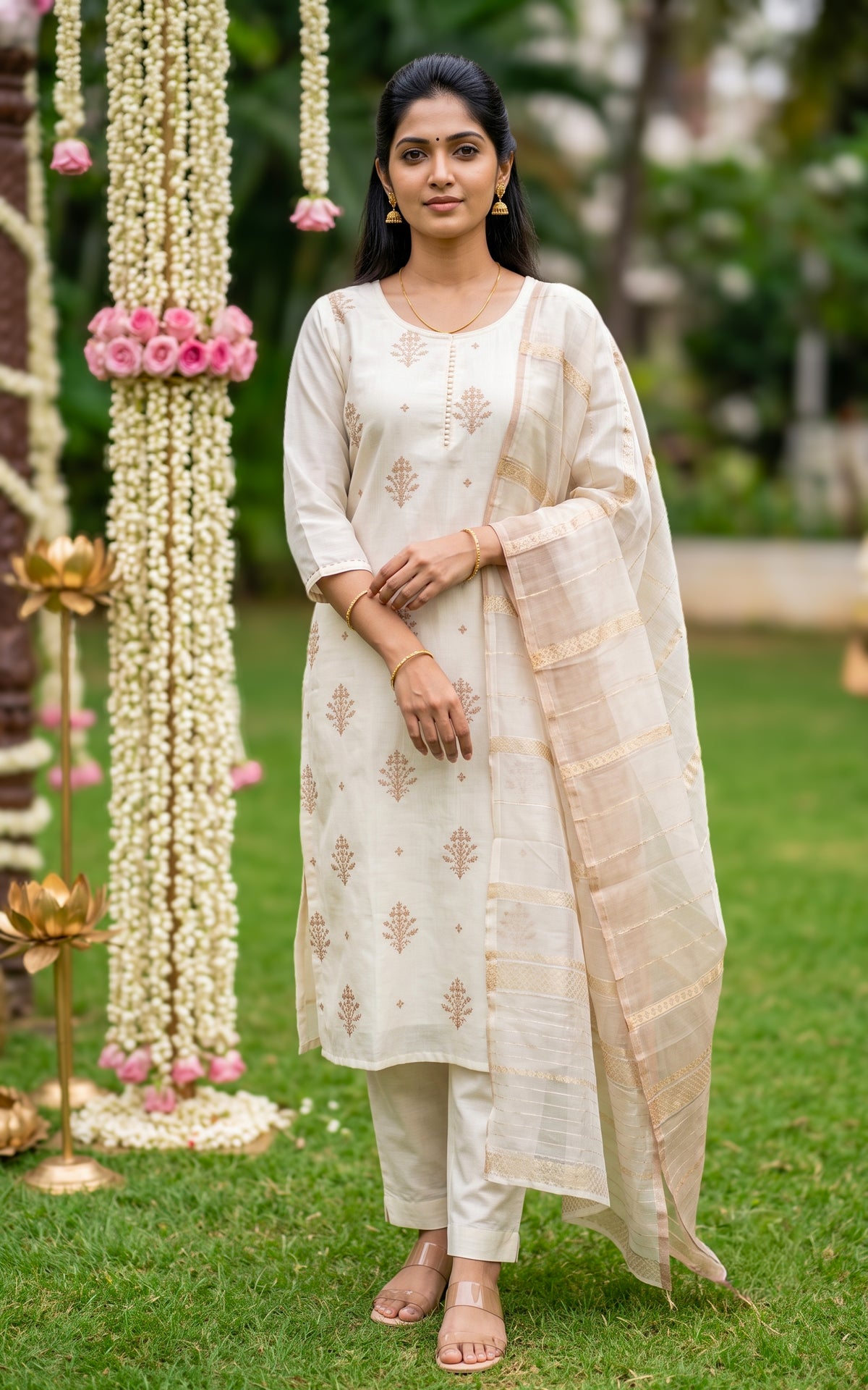 Sahana White (Kurti+Pant+Dupatta)