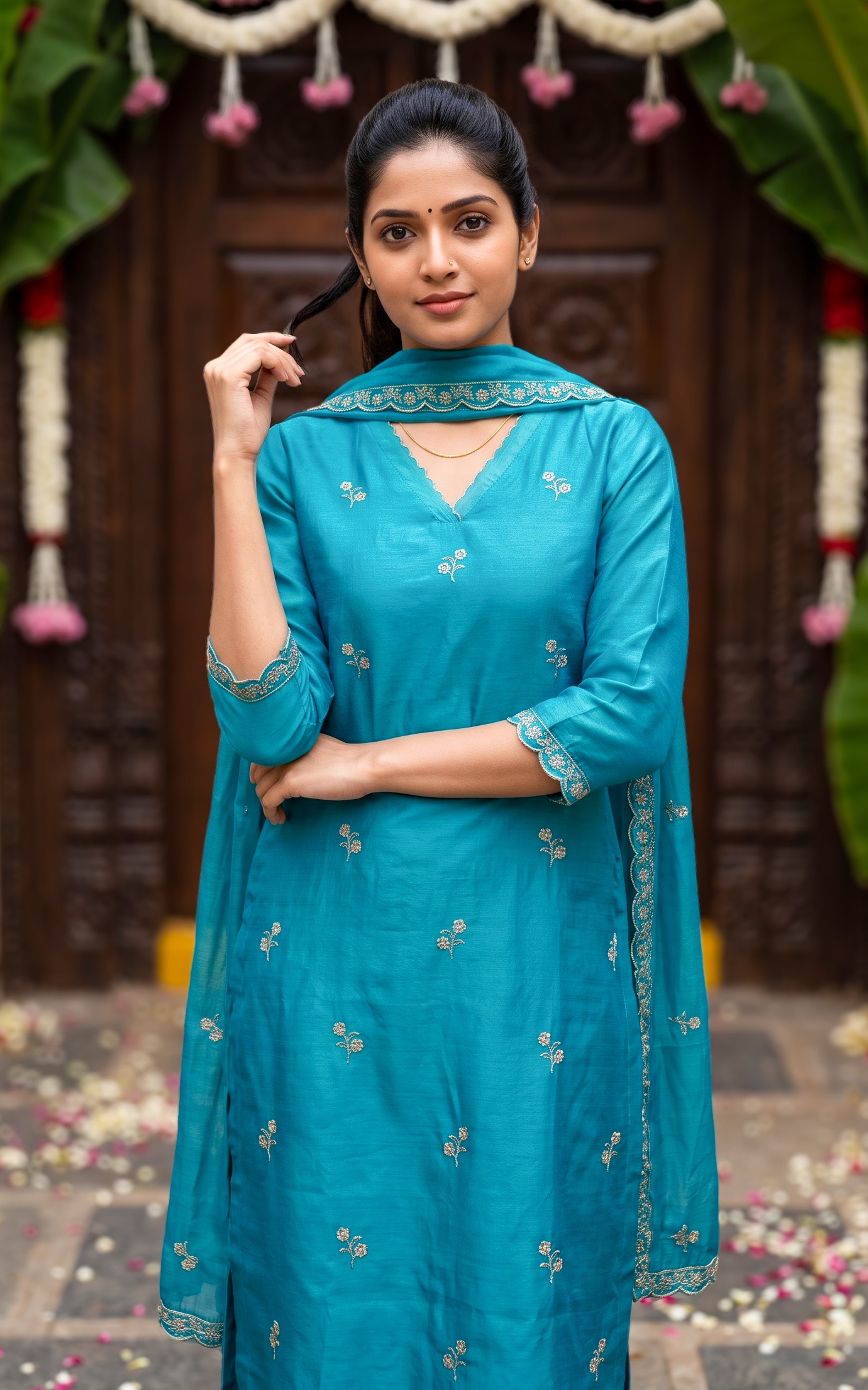 Dhuruvini Blue (Kurti+Pant+Dupatta)