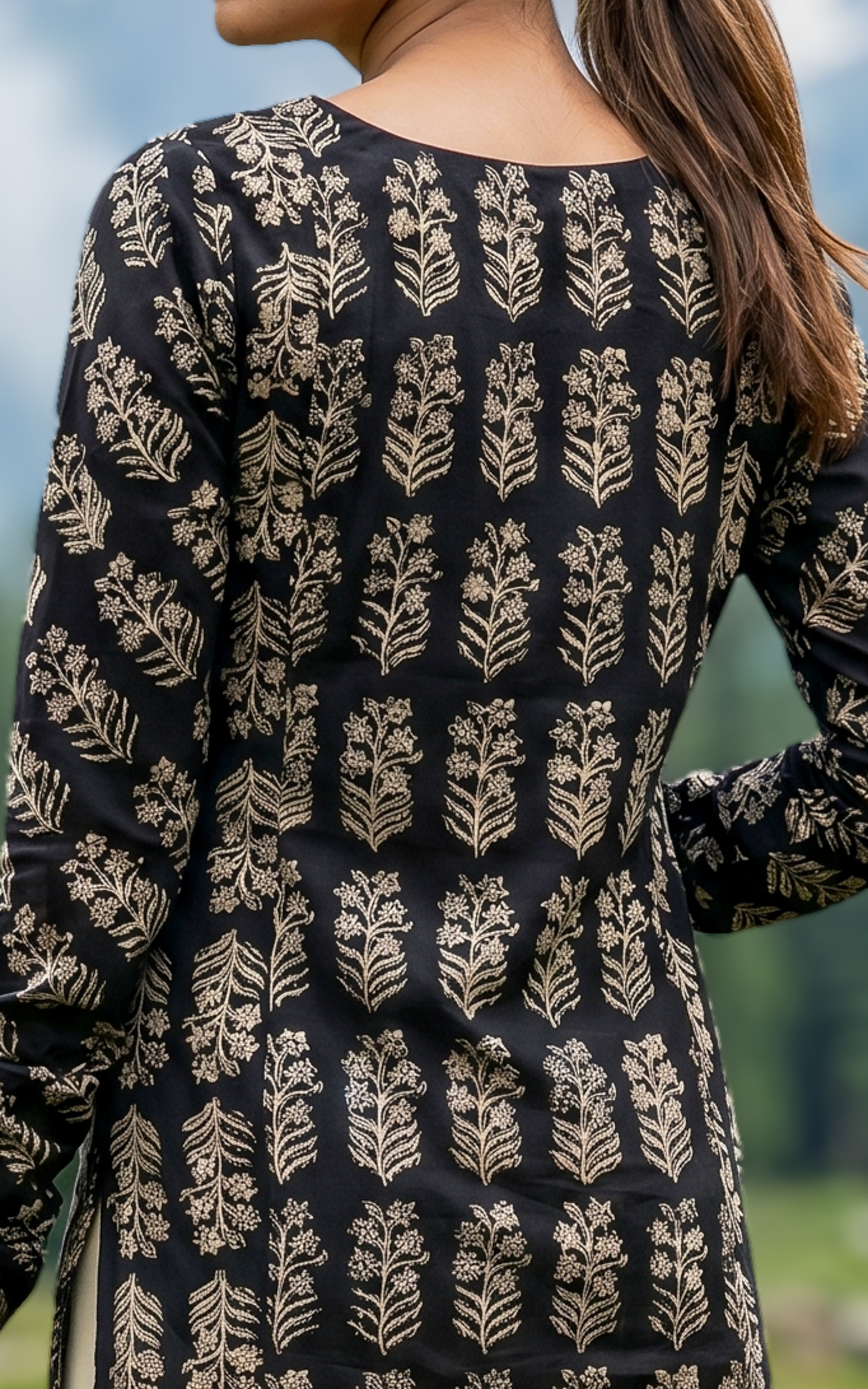Black stylish straight cut kurti for women