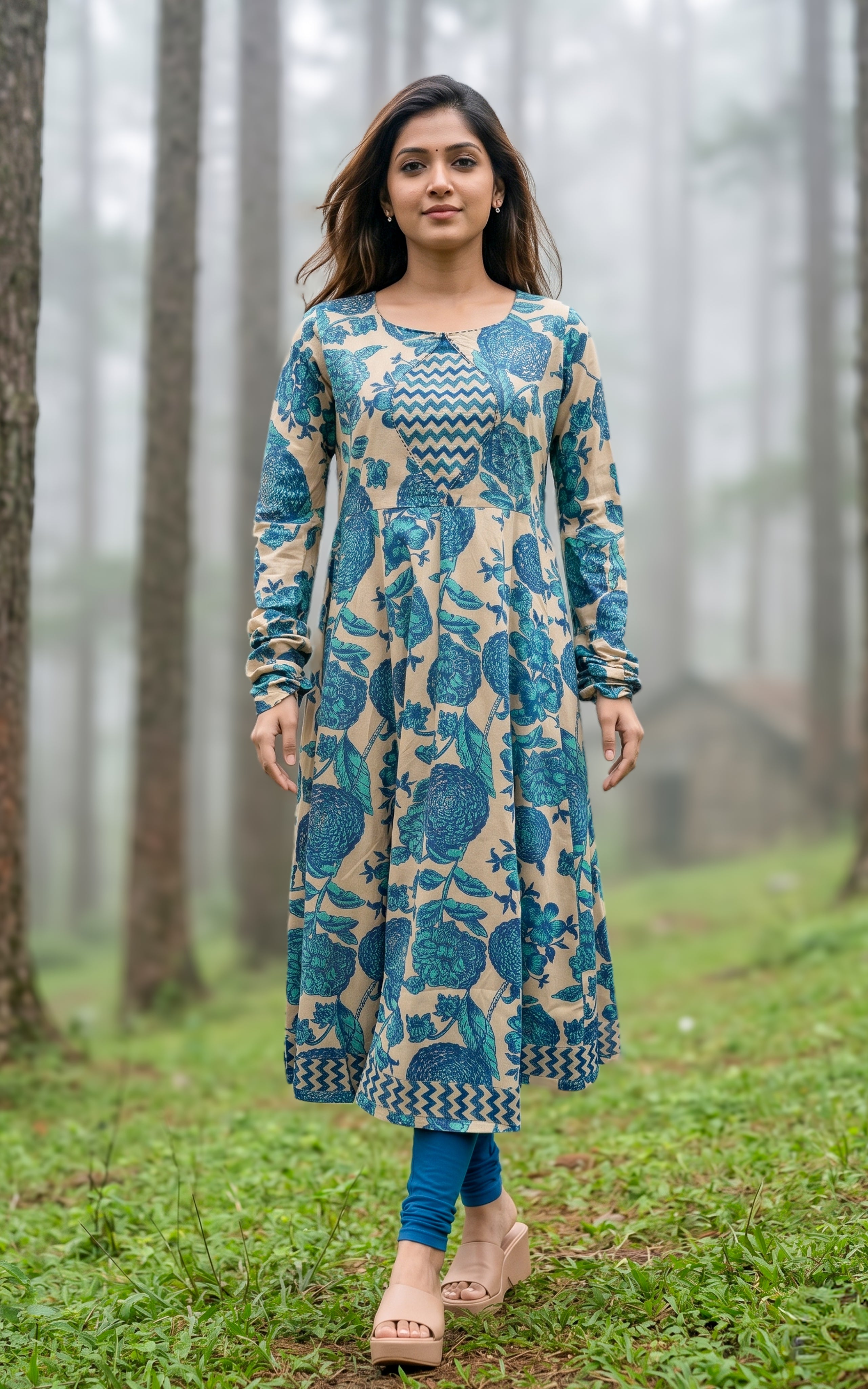 Cotton Anarkali kurti with flare for women