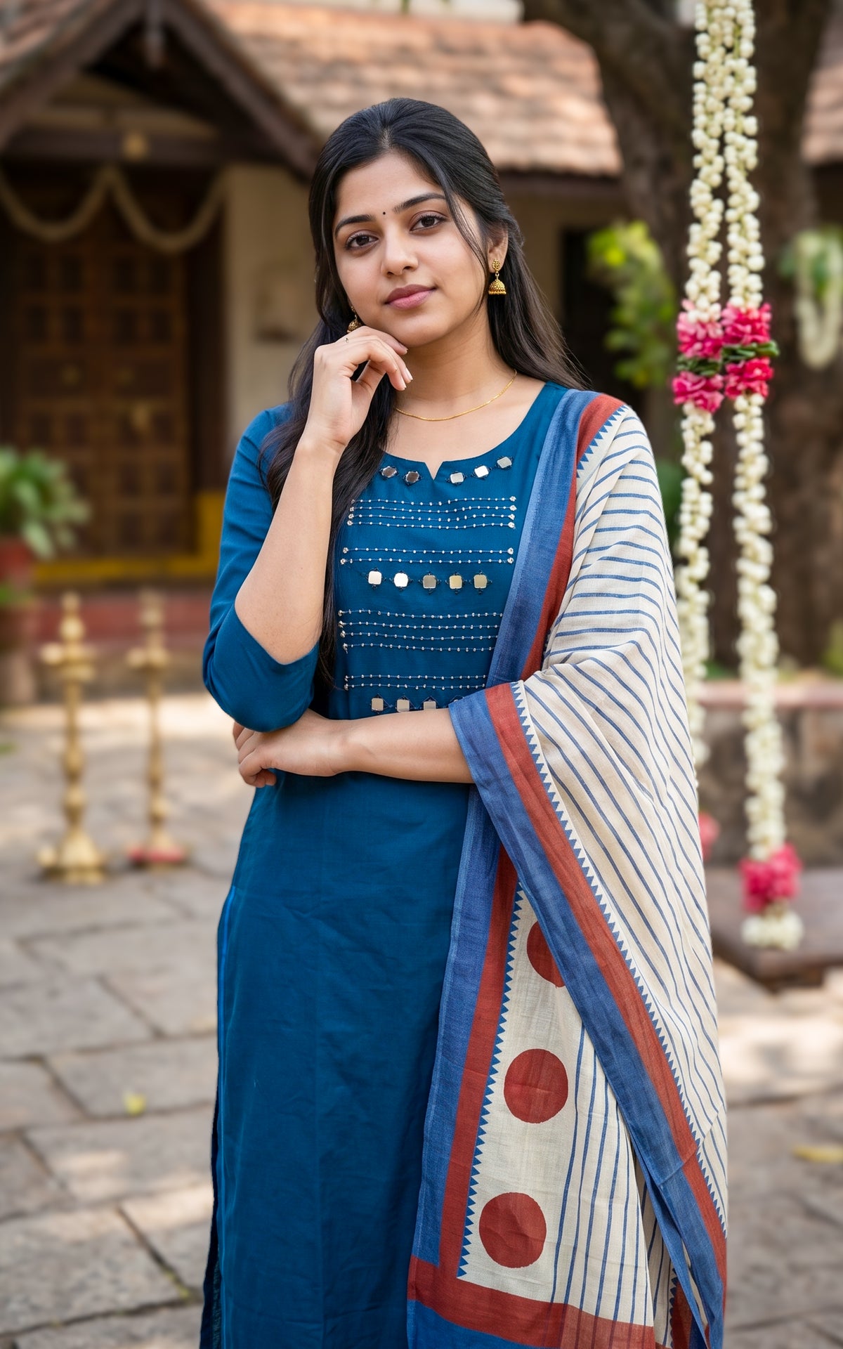 Vishmina Handblock Blue (Kurti+Pant+Dupatta)