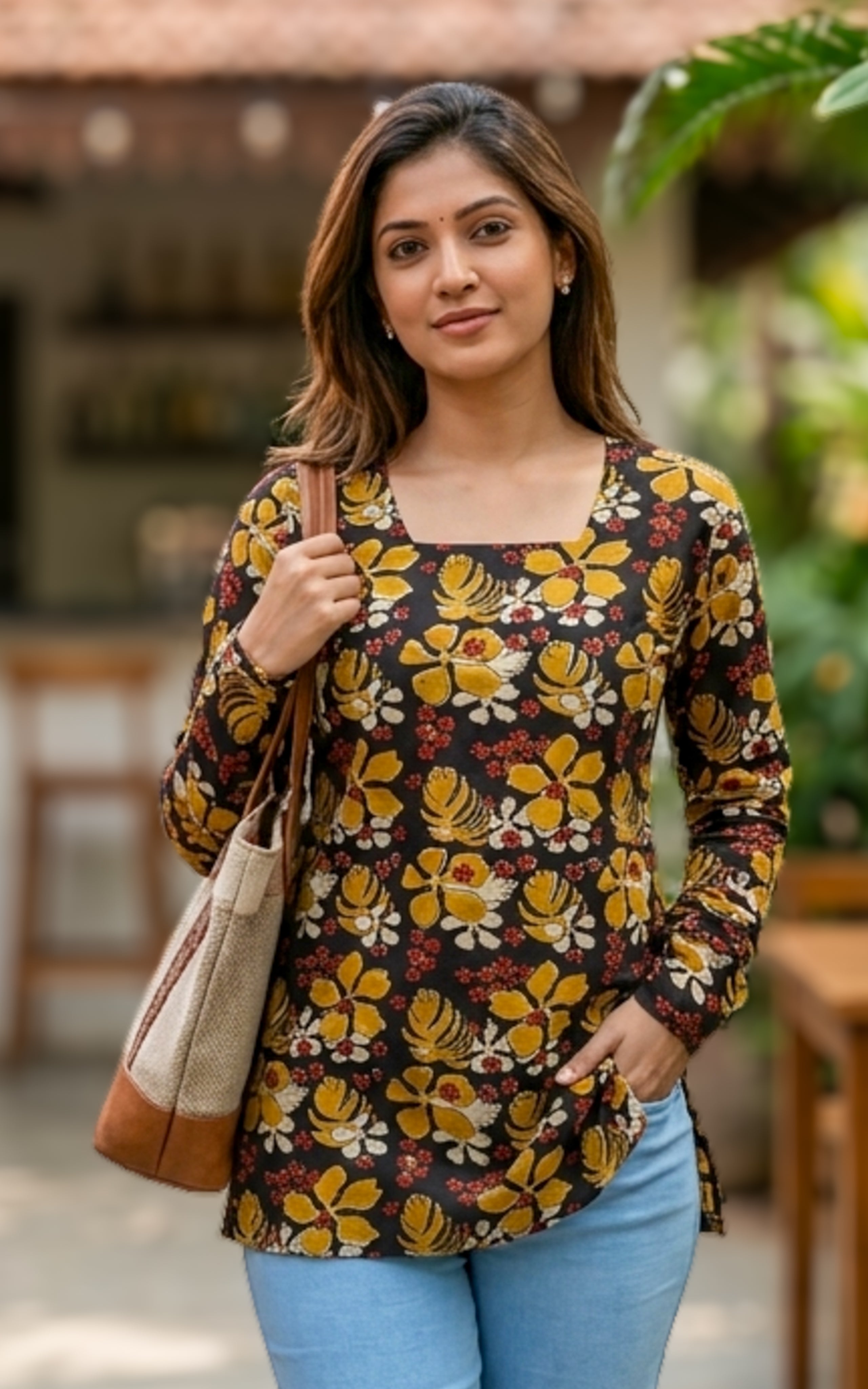 Handblock printed cotton short straight cut kurti for women

Short kurti with gathered sleeves
