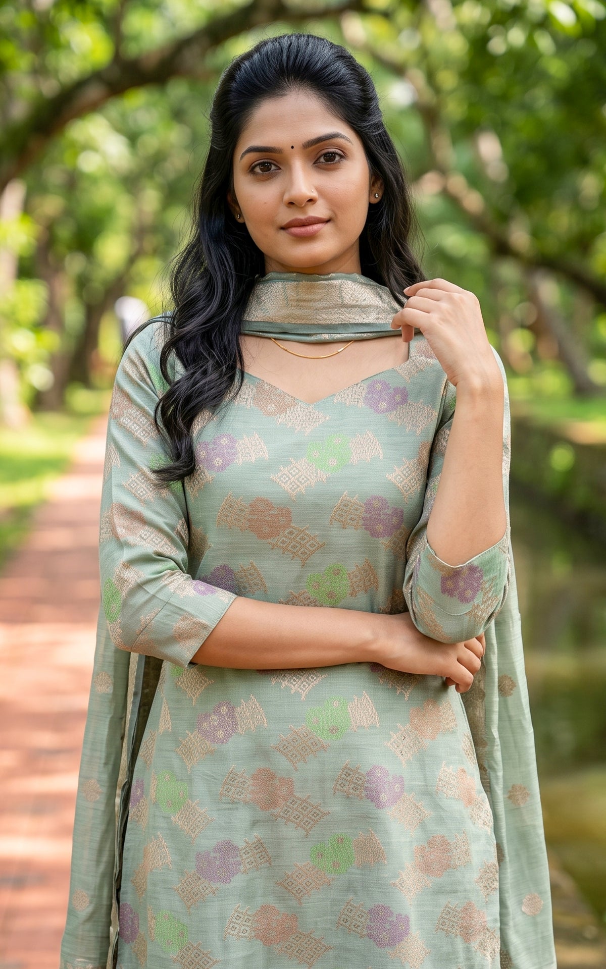 Gnanika Pastel Green (Kurti+Pant+Dupatta)