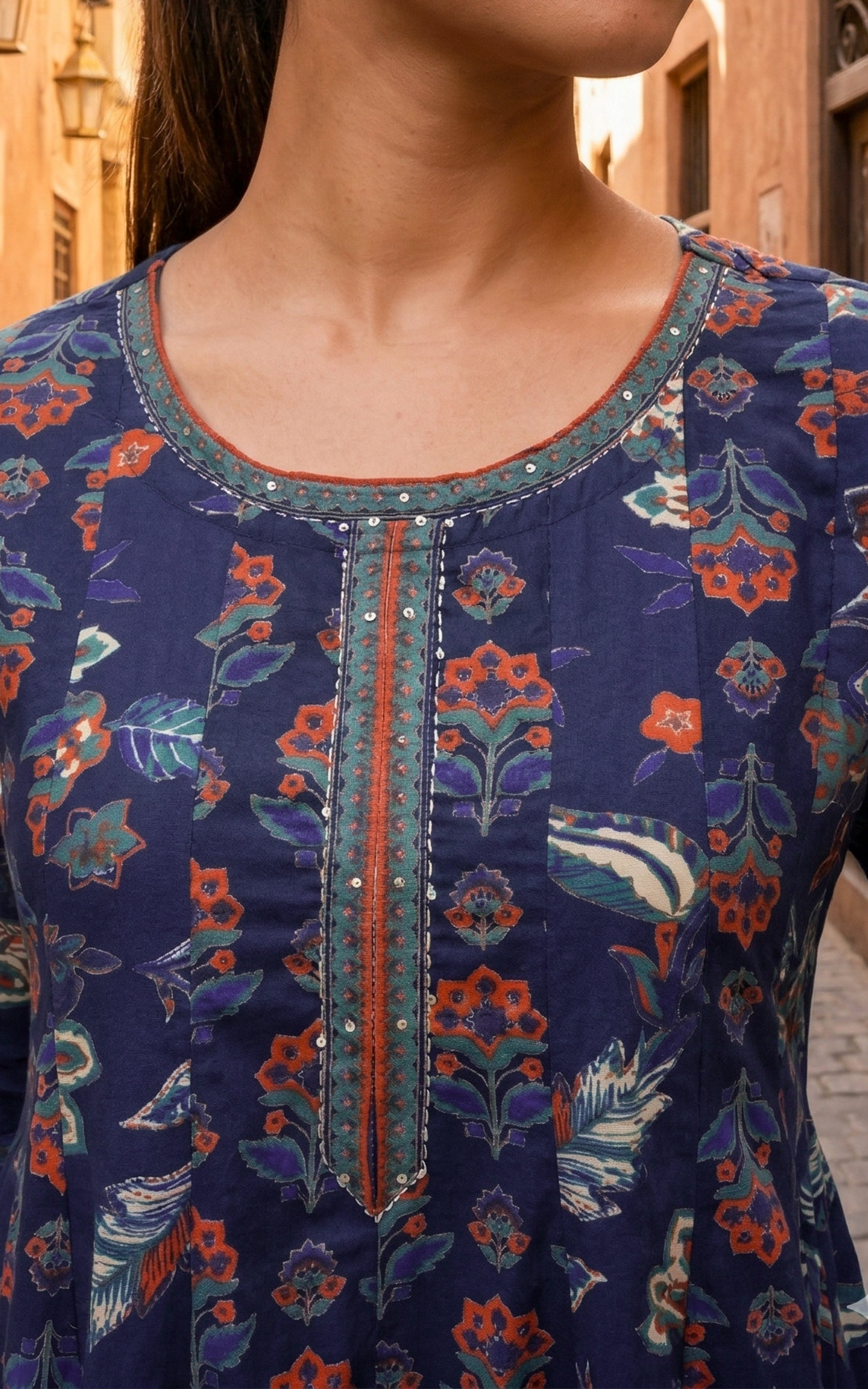Fazia Navy Blue (Kurti+Dupatta)