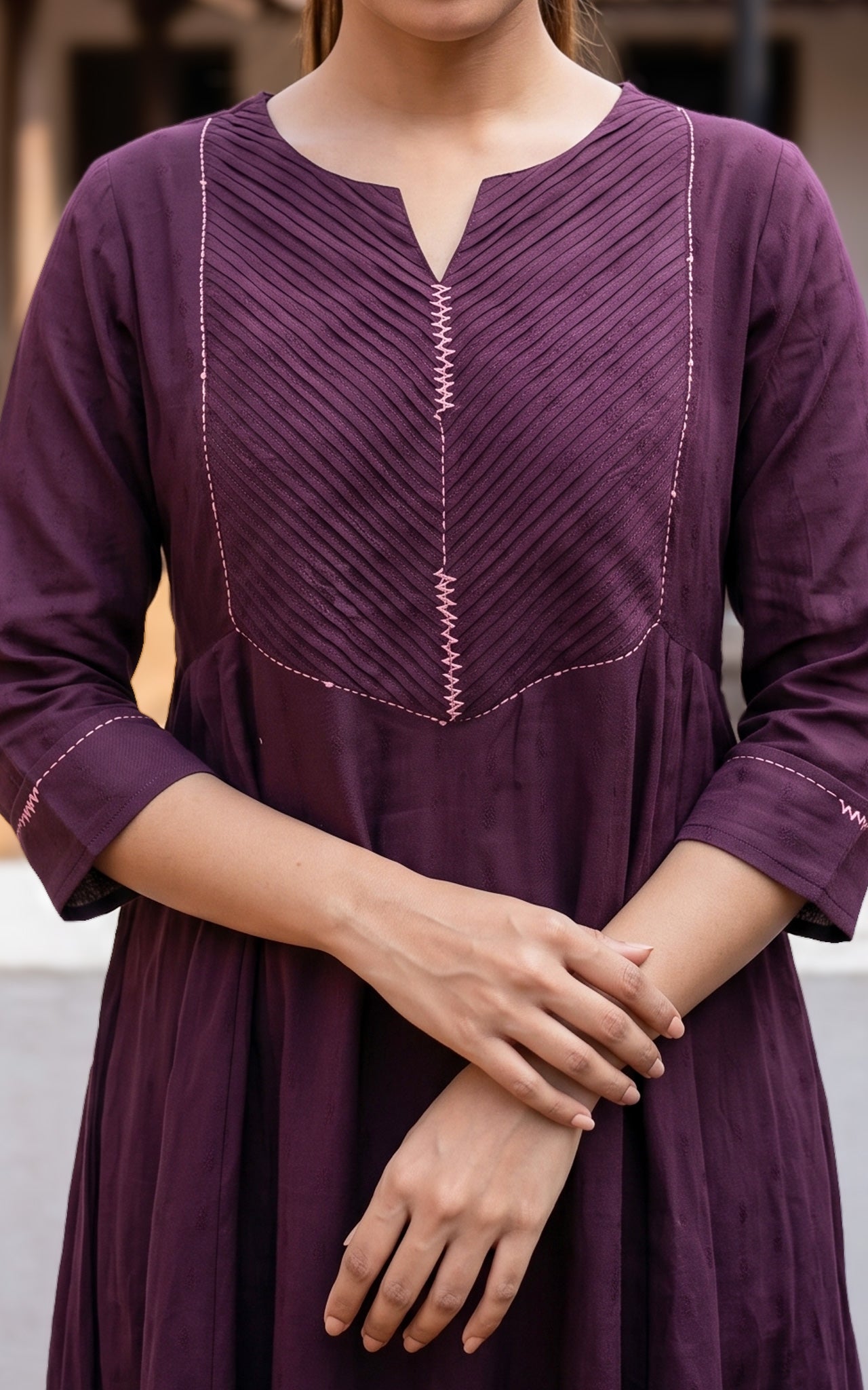 Plum Art Silk Traditional Anarkali Kurti for Women