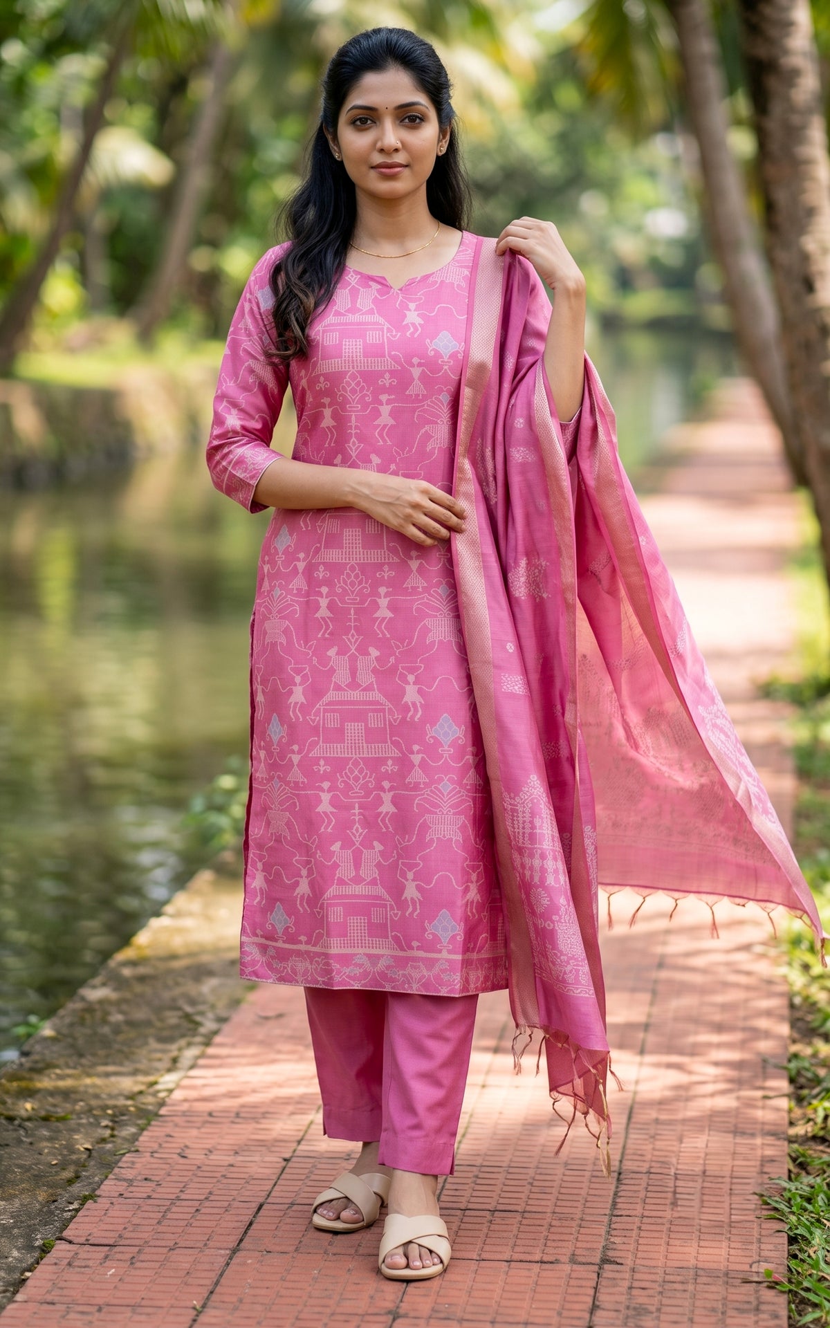 Farhana Pink (Kurti+Pant+Dupatta)