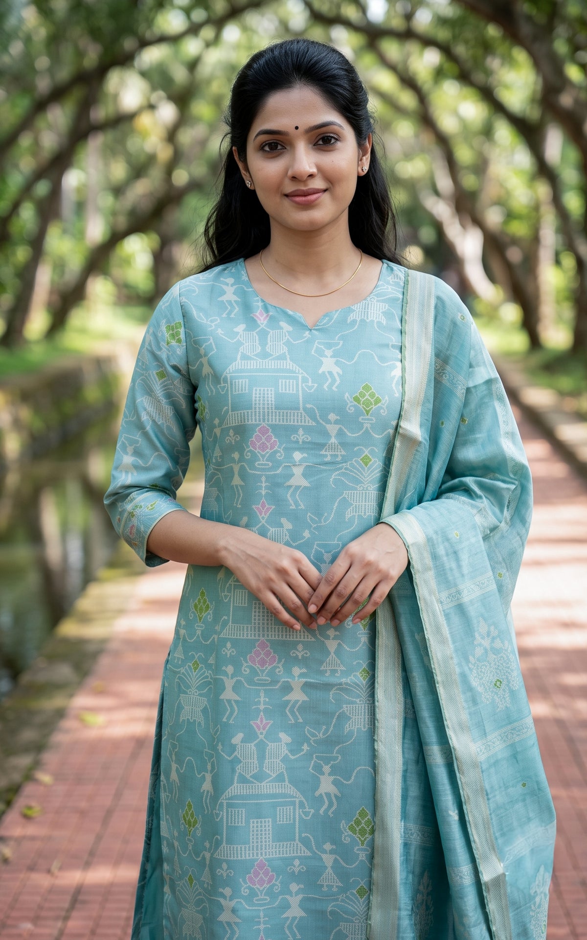 Farhana Pastel Blue (Kurti+Pant+Dupatta)