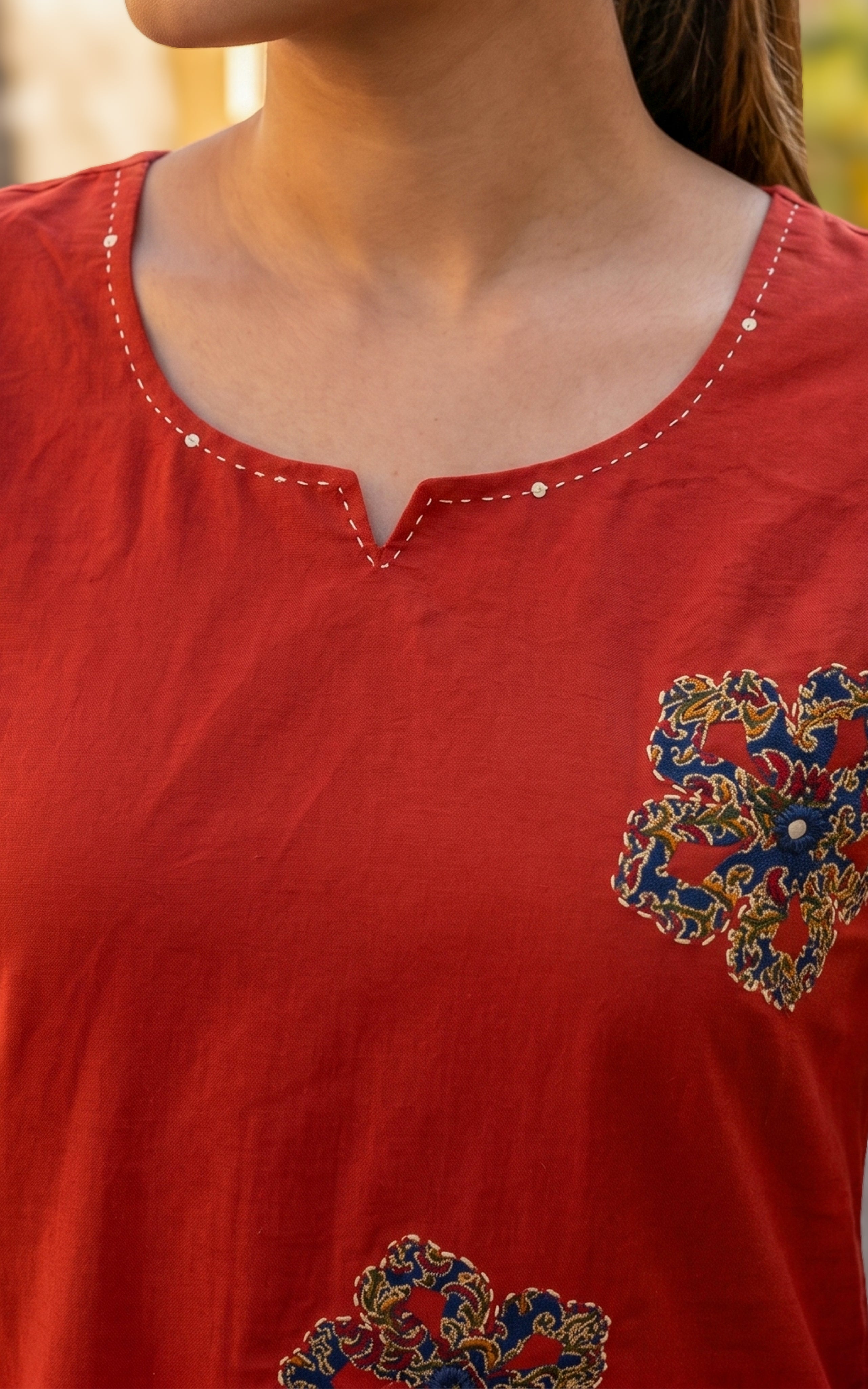 Rust cotton kurti with palazzo pants for women