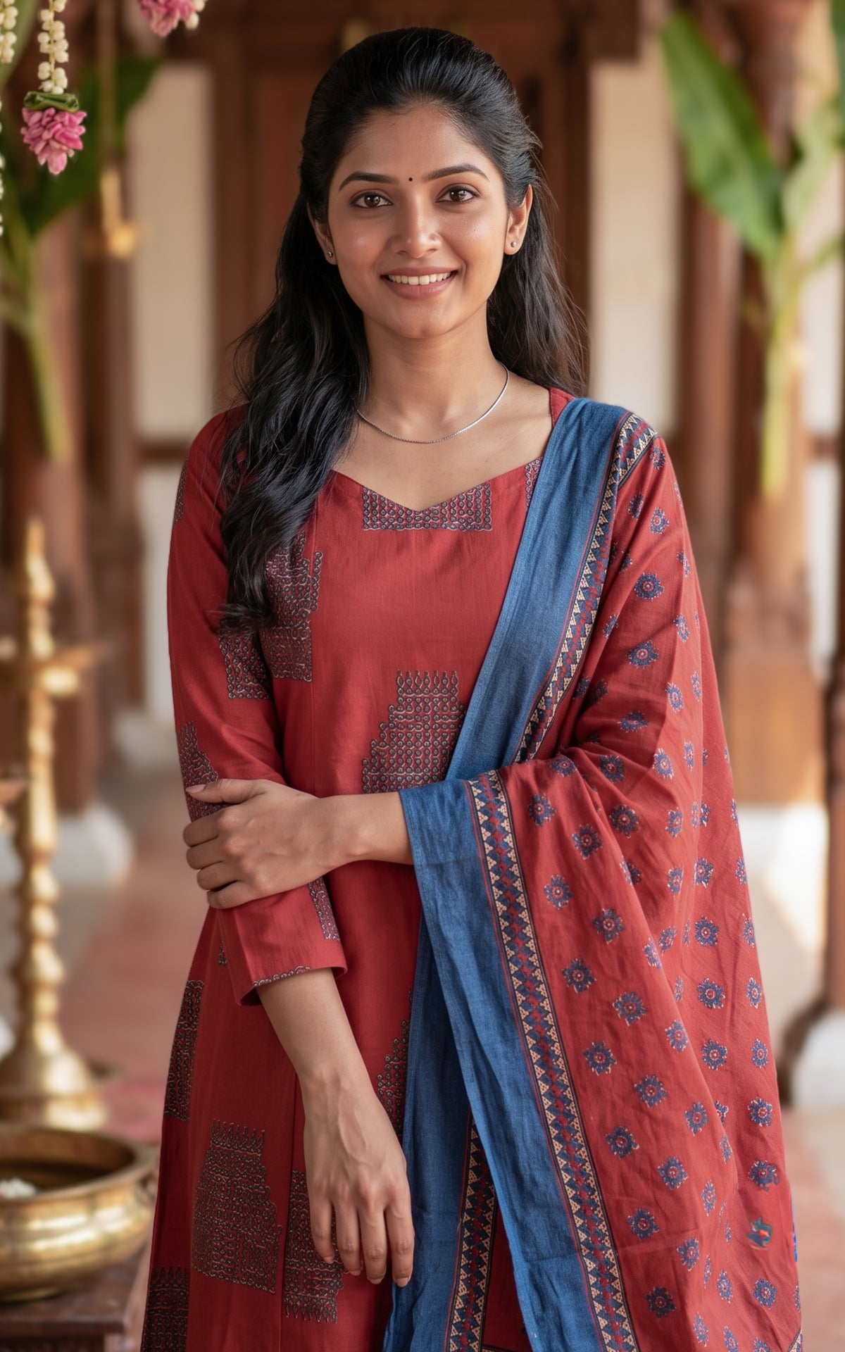 Yoshika Brick Red (Kurti+Dupatta)