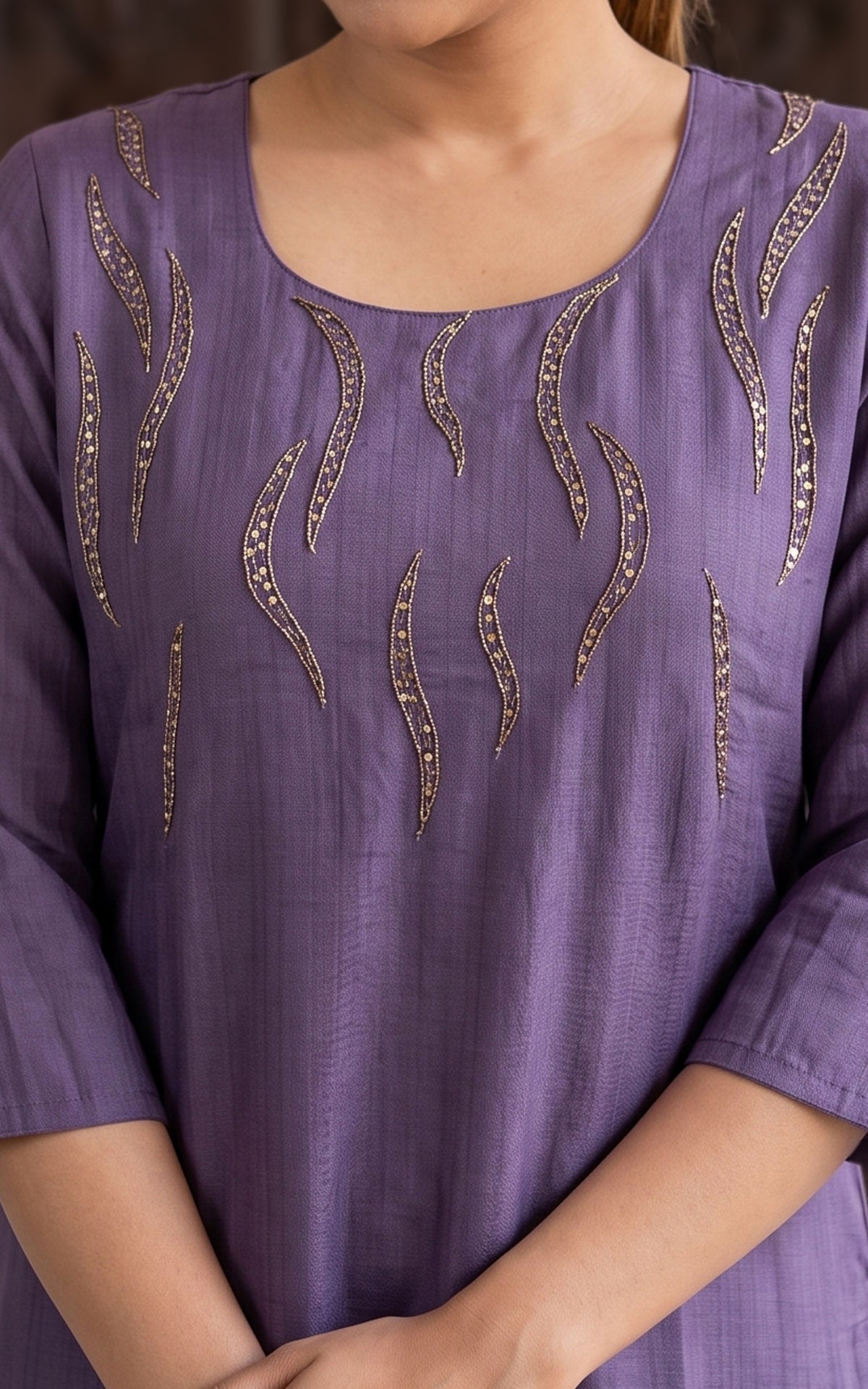 Deep Purple Art Silk Blend Festive Wear Straight Cut Kurti for Women