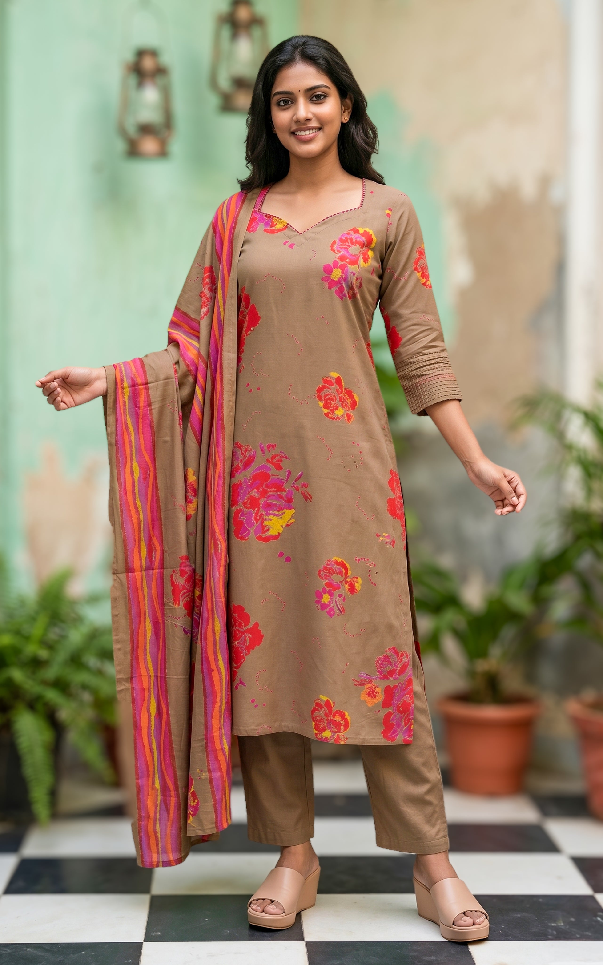 Printed cotton straight cut kurti set for women

Cotton kurti with side slit design